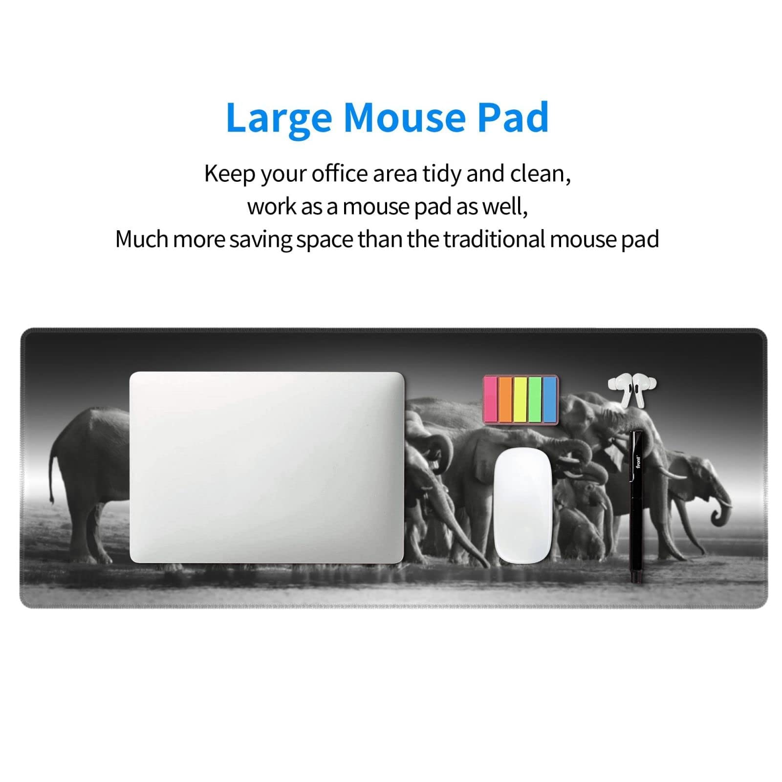 Elephants Family Gaming Mouse Pad - Non-Slip XL Large Mousepad with Stitched Edge & Rubber Base - Perfect for PC, Laptop, Computer Gaming & Office Work