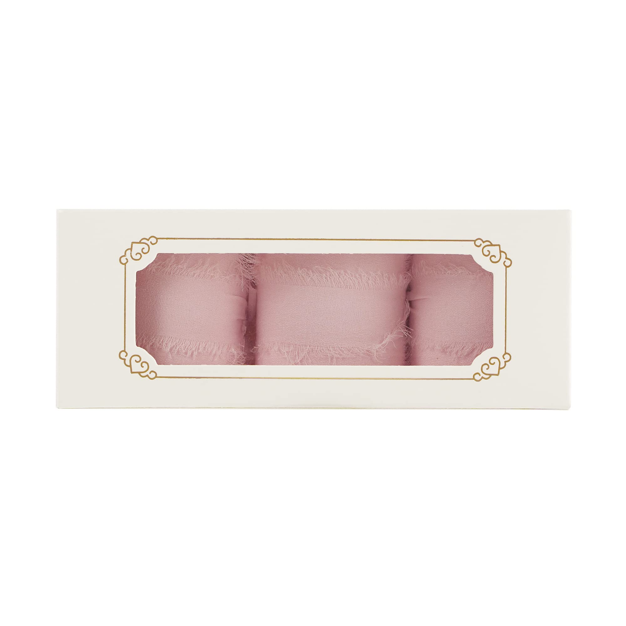 MEEDEE 2 Inch Pink Chiffon Ribbon with Frayed Fringe - Light Pink Silk Ribbon for Crafts, Gift Wrapping, Wedding Decor (3 Rolls 21 Yards) - Perfect for DIY Projects, Bridal Bouquets, and Invitation Embellishments