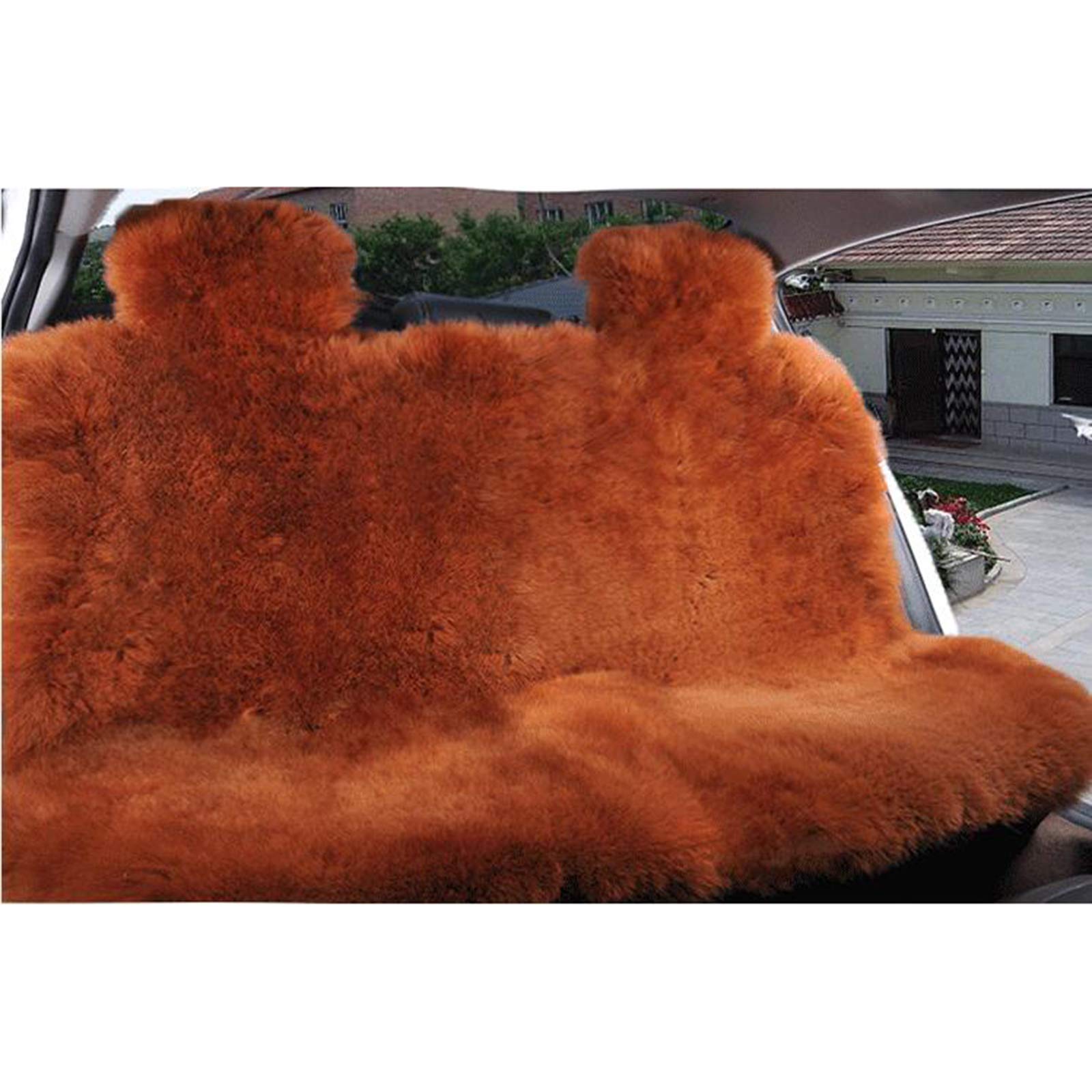 Premium Universal Sheepskin Car Seat Cover - Super Soft & Warm Fur Cushion (Red Brown, 5-Piece Set) for SUVs, Trucks & Sedans - Winter Comfort & Luxury Interior Upgrade