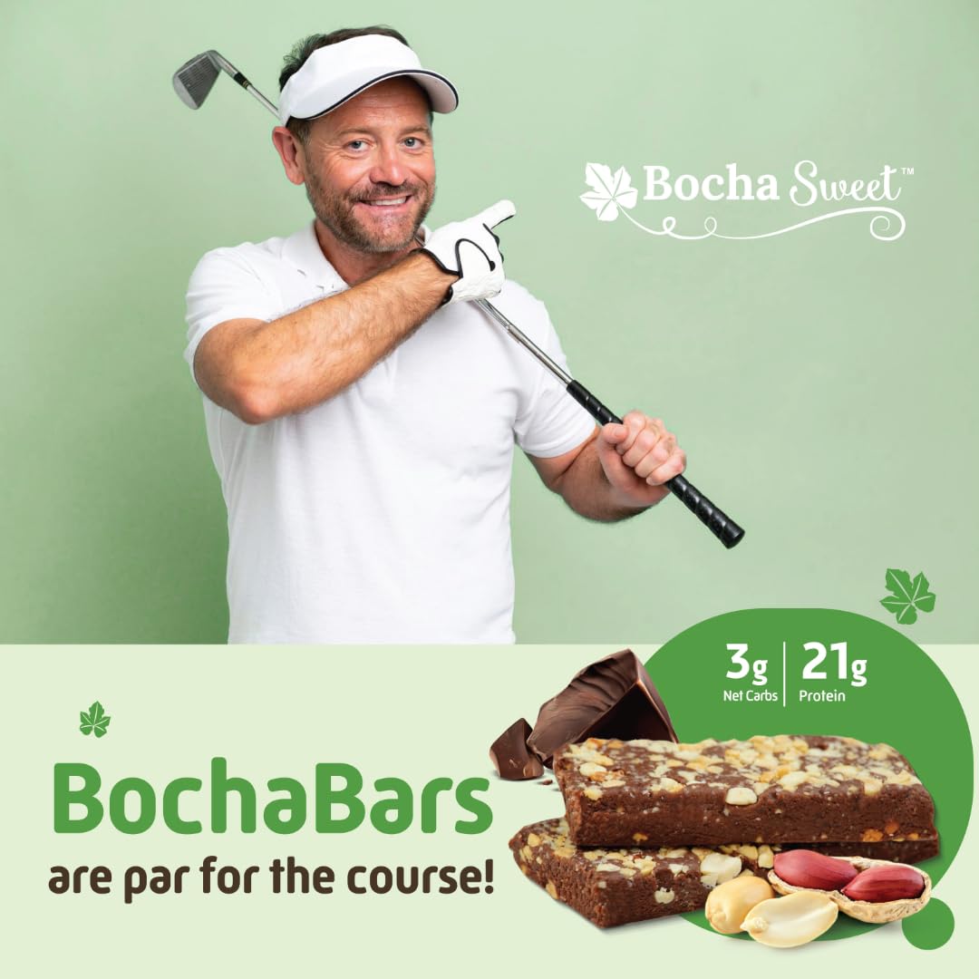 BochaSweet Keto Protein Bar - Chocolate Peanut Butter Flavor with 21g Grass-Fed Collagen | Low Carb, Keto-Friendly, Gluten Free Snack | 12 Count Pack | Perfect for On-the-Go Energy & Post-Workout Recovery