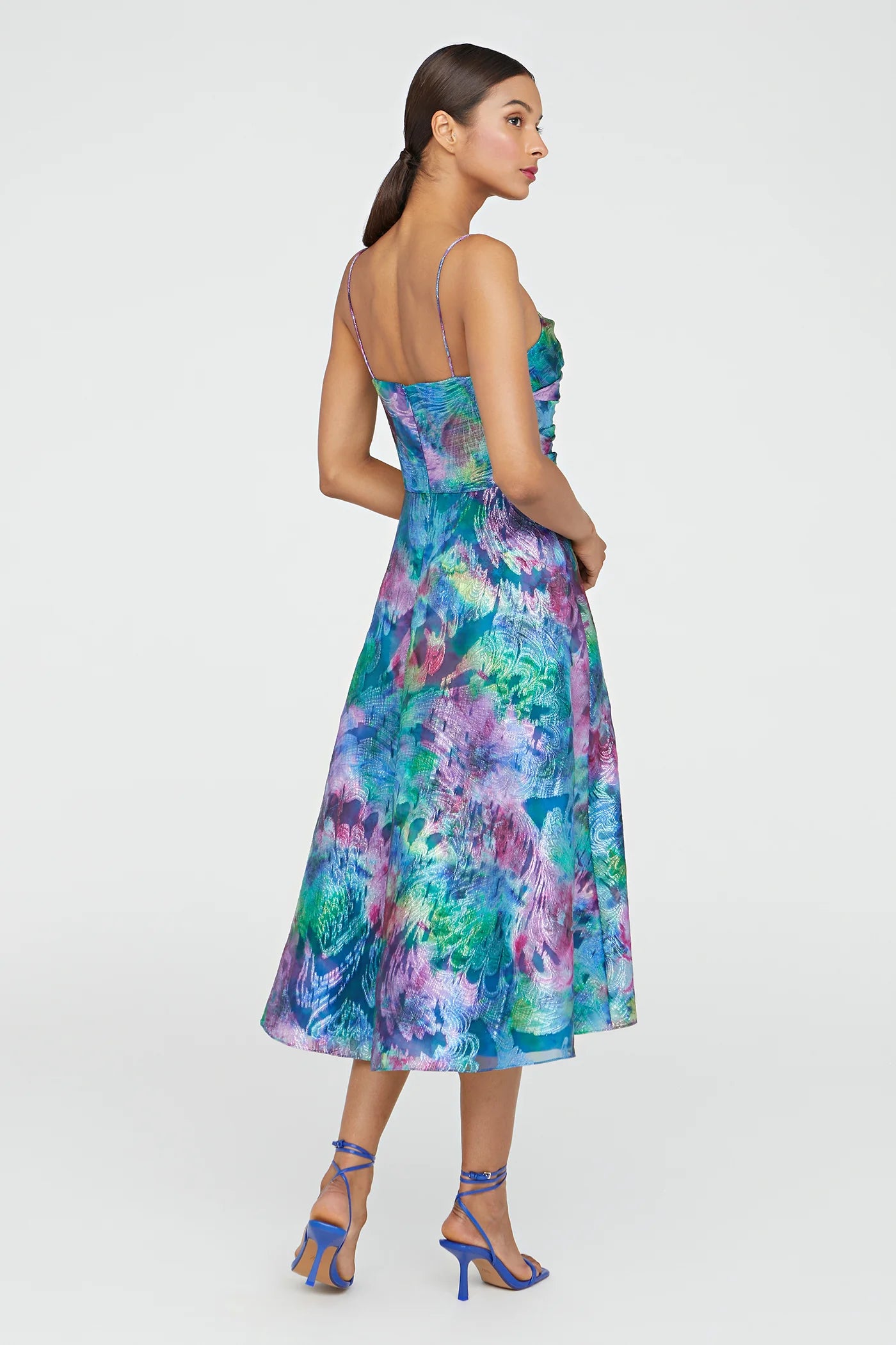 Elegant Allegra Draped Cocktail Dress in Aquatic Bloom Floral Print - Perfect for Evening Parties, Weddings & Special Occasions