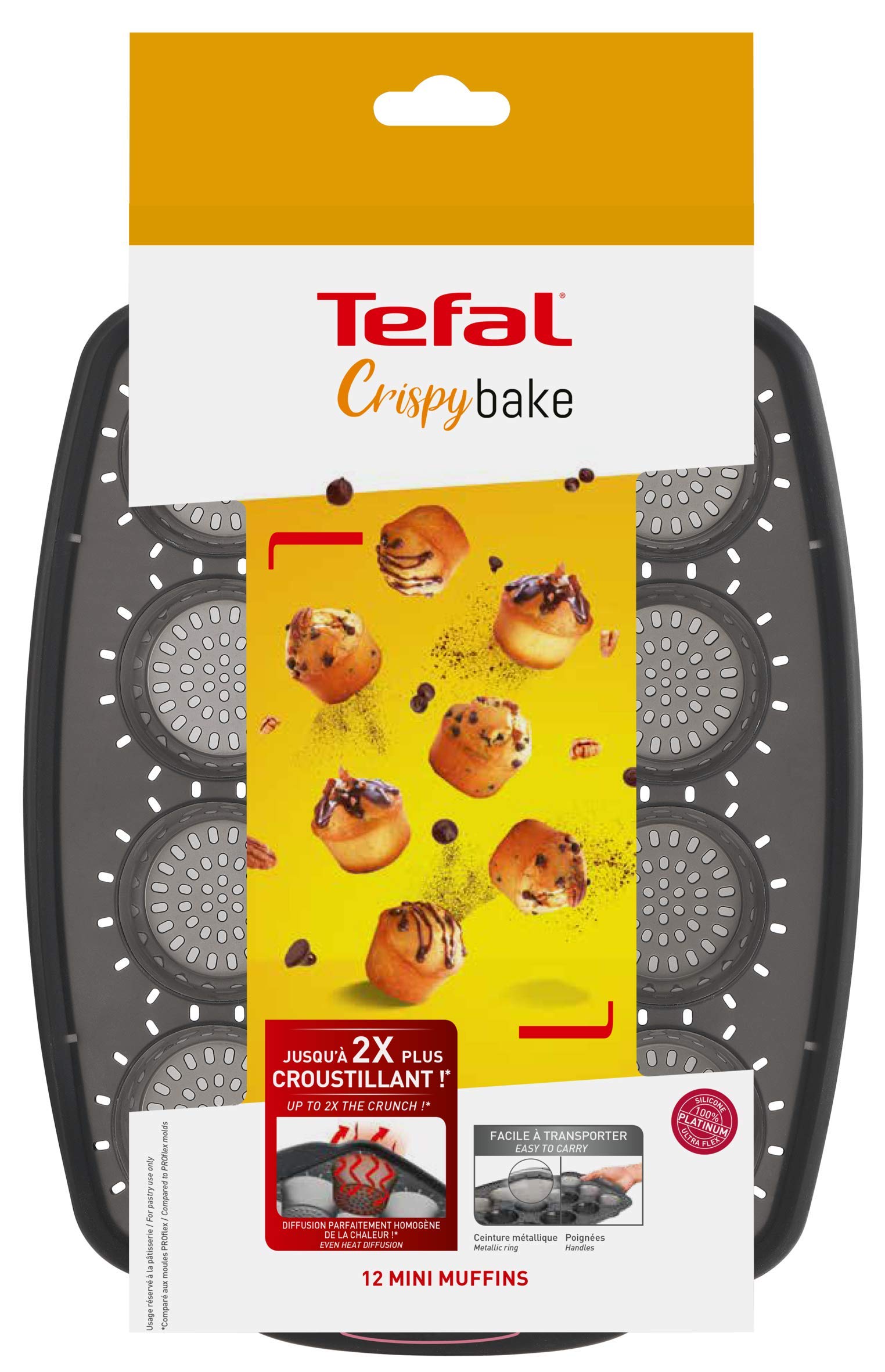 Tefal 12-Cup Mini Muffin Pan for Baking Crispy Muffins, Cupcakes & Madeleines - Non-Stick Black Cake Mold - Perfect for Home Baking, Parties & Holiday Treats