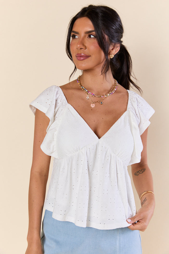When We Met Ivory Eyelet Tie Back Padded Tank Top - Women's Summer Lace Blouse for Beach, Date Night & Casual Wear
