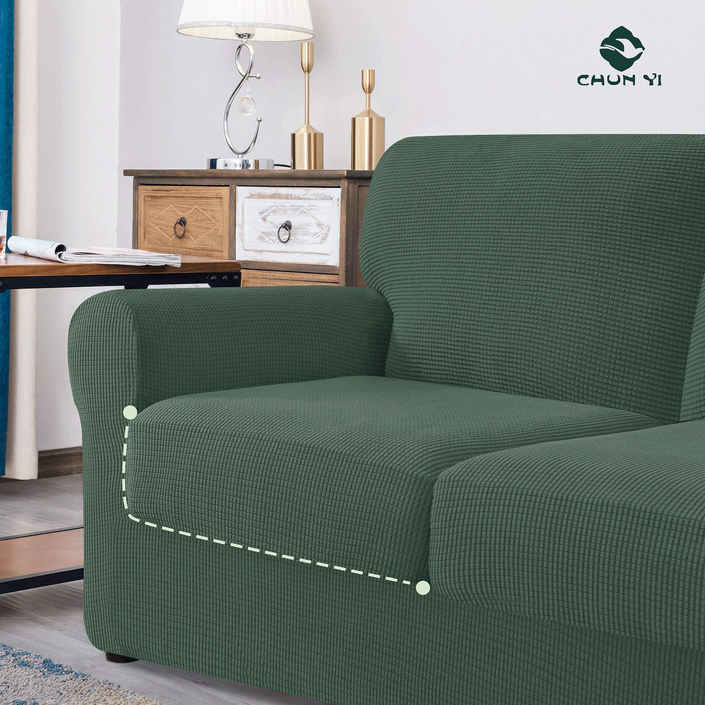 CHUN YI 2-Piece Armchair Sofa Slipcover Set - Large Stretchable Jacquard Fabric Couch Cover with Detachable Backrest & Cushion Covers (Dark Cyan) - Perfect for Living Room, Office, or Dorm Furniture Protection