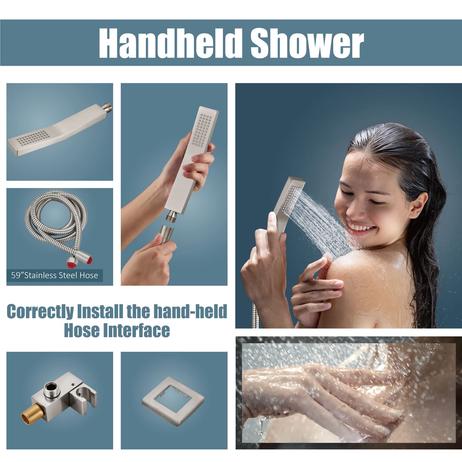 **Aolemi 16 Inch Ceiling Mount Rain Shower System - High Pressure Shower Head with Handheld Spray, Brushed Nickel Finish - Includes Rough-in Valve & Trim Kit - Perfect for Modern Bathroom & Spa-Like Experience**