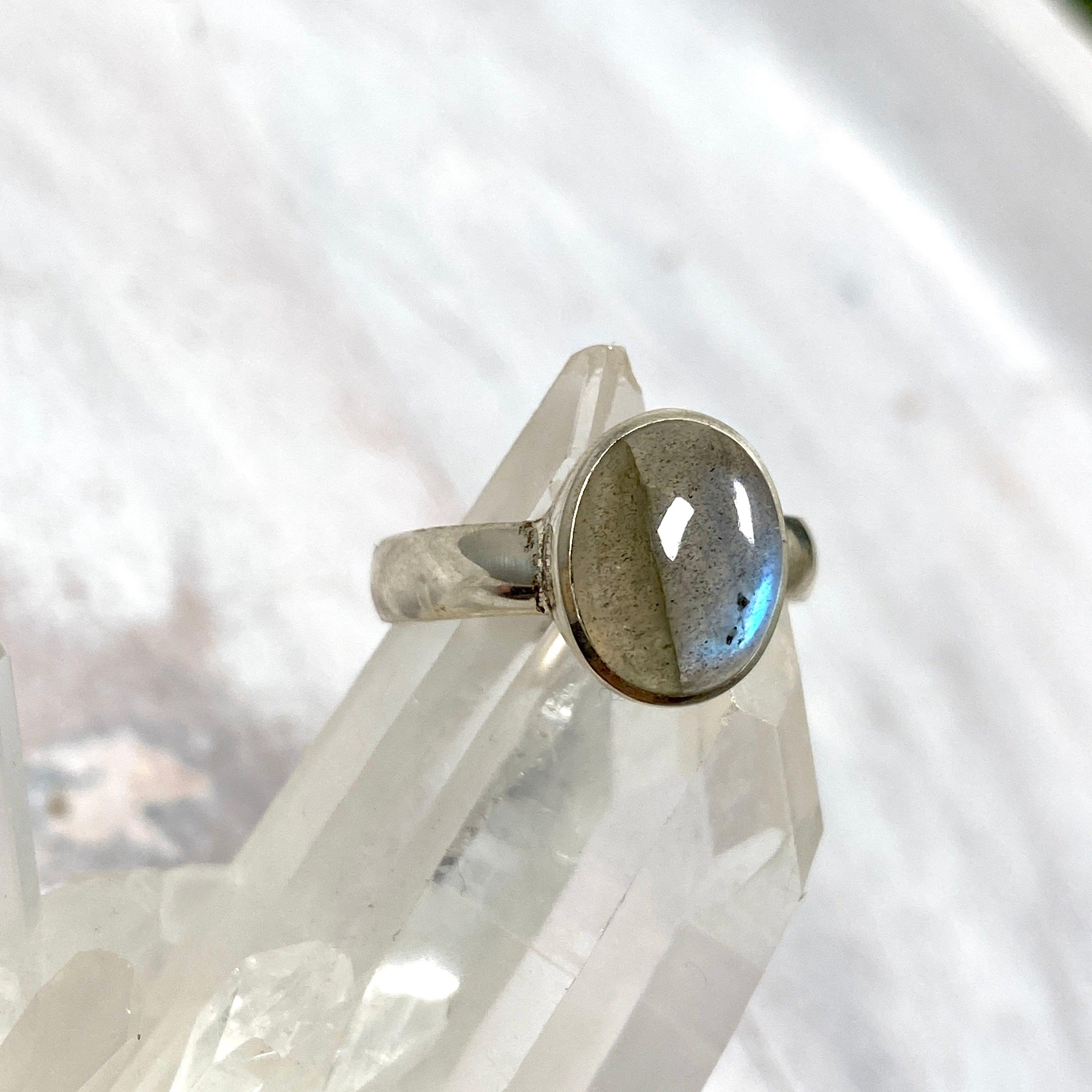 Labradorite Petite Oval Cabochon Ring with Simple Band - Dainty Gemstone Jewelry for Women | Perfect for Everyday Wear, Office & Special Occasions