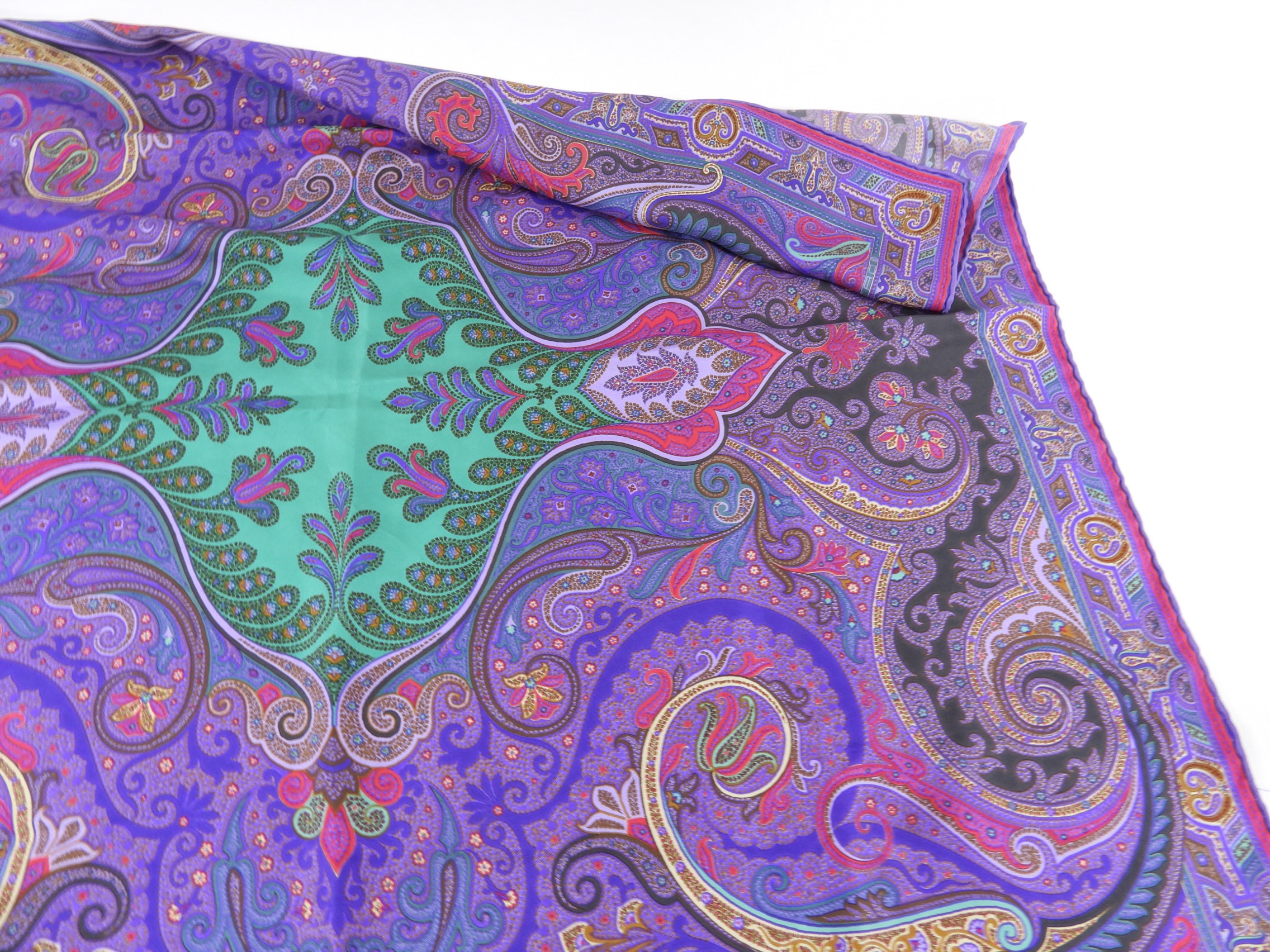 Etro Purple Green Silk Twill Square 90cm Paisley Scarf - Luxury Fashion Accessory for Women, Perfect for Office, Party & Travel