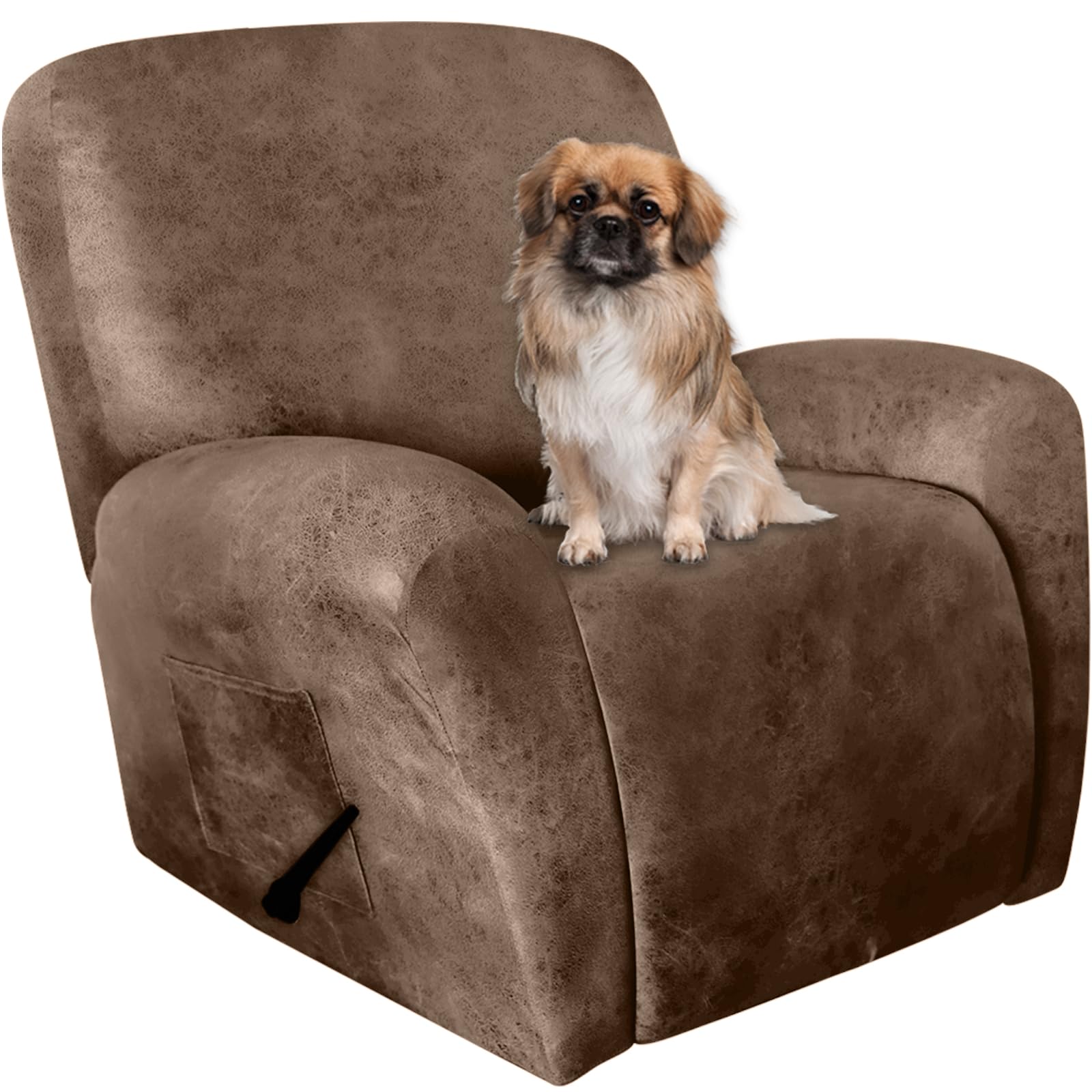 Premium Leather-Like Recliner Chair Covers - 4 Piece Set for Lazy Boy Recliners, Non-Slip Washable Slipcovers Pet-Friendly Furniture Protector (Light Brown) - Perfect for Living Room, Home Theater & Pet Owners