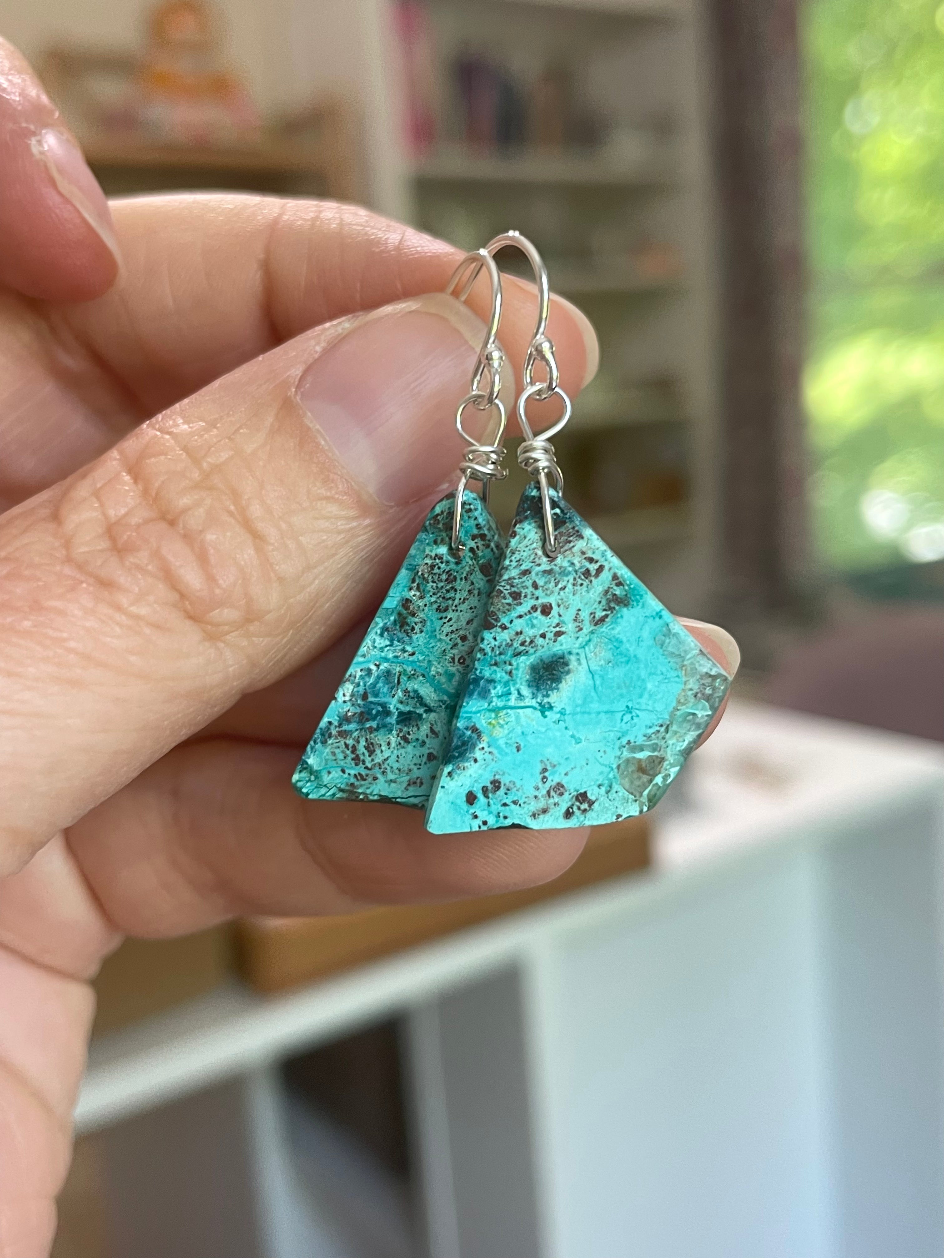 Chrysocolla Sterling Silver Statement Crystal Gemstone Earrings for Women – Elegant Handmade Jewelry for Parties, Weddings & Special Occasions
