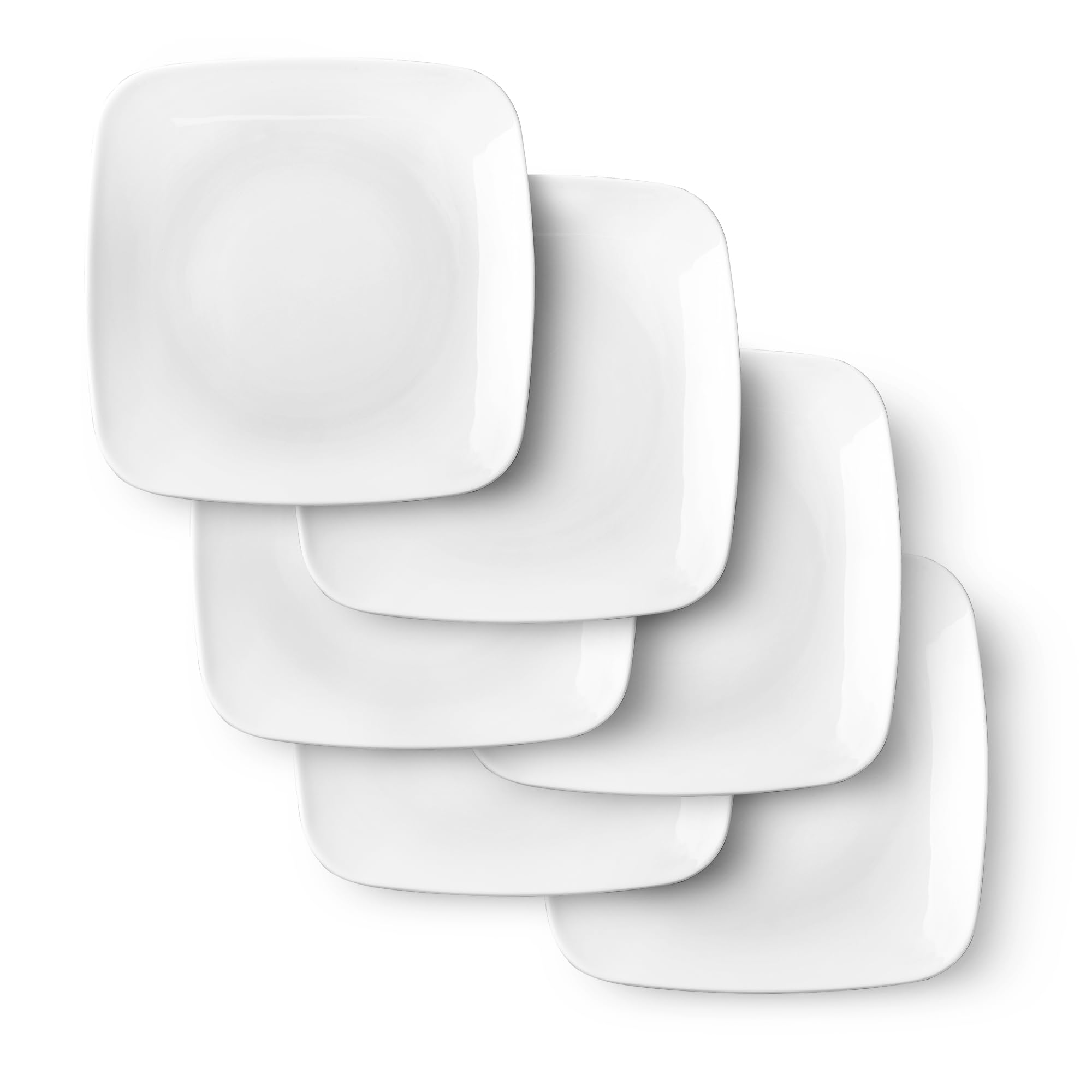 DELLING 6.5 Inch White Ceramic Square Appetizer Plates Set of 6 - Small Dessert Plates for Snacks, Side Dishes & Party Serving - Perfect for Dinnerware, Kitchen Use & Entertaining Guests