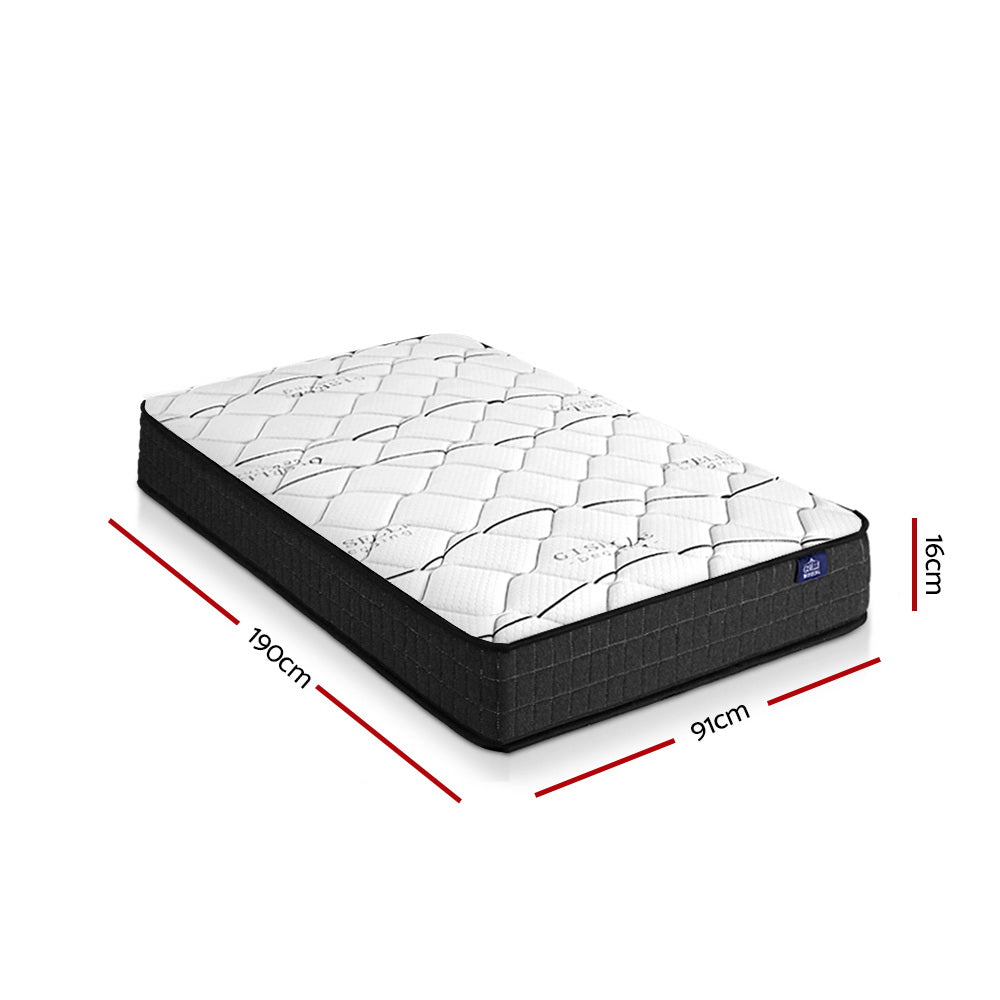 Glay Bonnell Spring Mattress - 16cm Thick Single Size, Medium Firm Support for Back Pain Relief | Perfect for Guest Beds, Dorm Rooms & Small Spaces