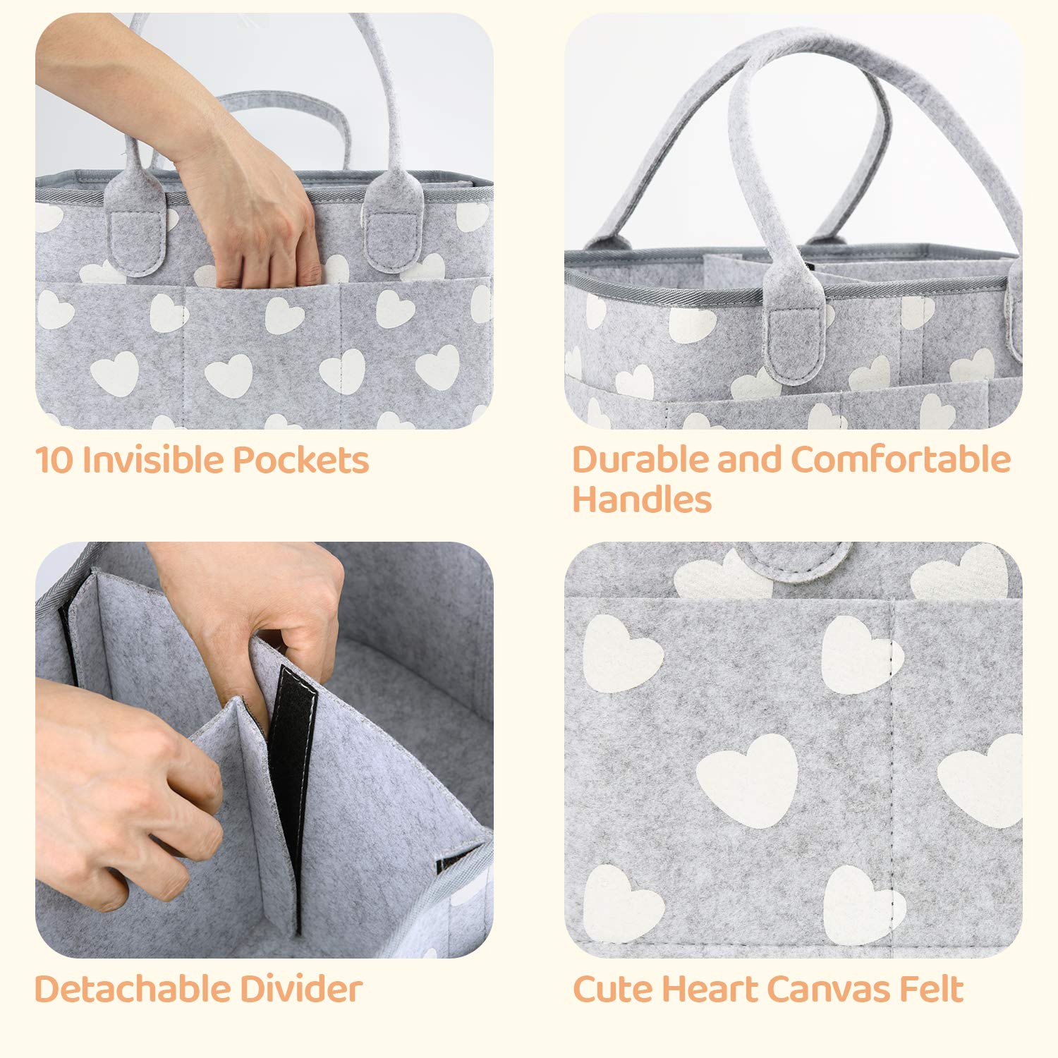 BOENFU Baby Diaper Caddy Organizer - Portable Nursery Storage with 10 Invisible Pockets & Detachable Divider - Perfect for Travel, Car, and Home Use - Ideal Newborn Shower Gift for Moms and Kids