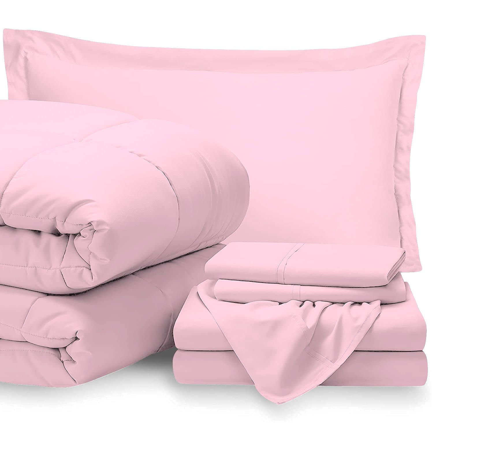 Egyptian Cotton 7-Piece Cal-King Bedding Set - Baby Pink for Luxurious Comfort