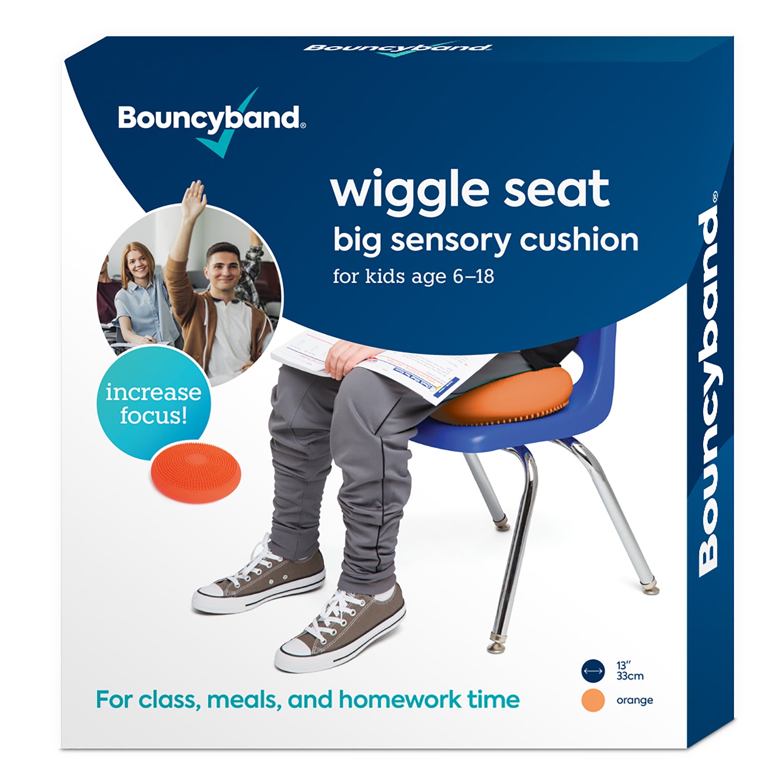 Bouncyband Big Wiggle Seat Sensory Cushion for Kids - Vibrant Orange - Improves Focus & Fidgeting - Ideal for Classroom, Homeschool & ADHD Therapy