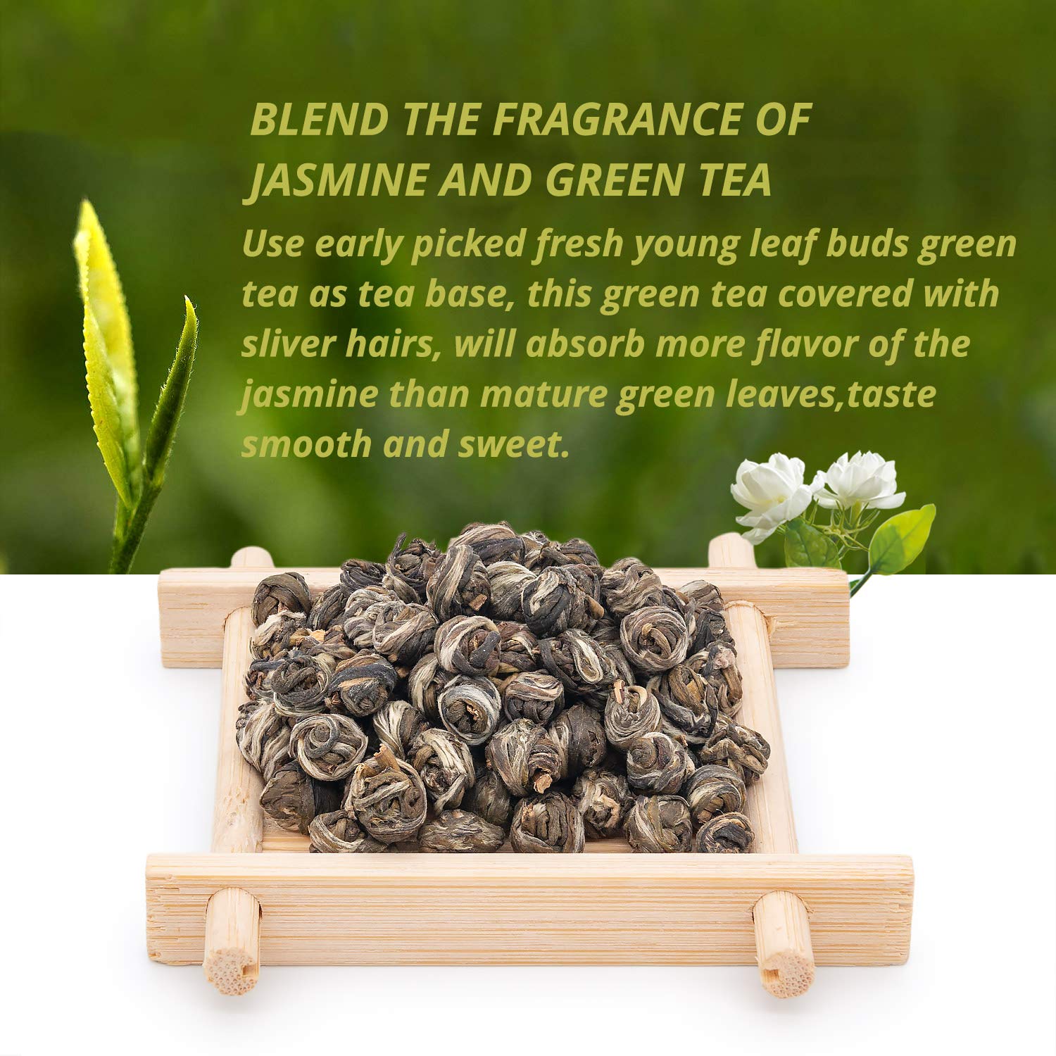 Premium Jasmine Pearls Tea Loose Leaf - Chinese Dragon Pearls Jasmine Green Tea (1st Grade) - Brew Hot or Iced Tea - 500g Resealable Ziplock Bag - Perfect for Relaxation, Meditation & Gift Giving