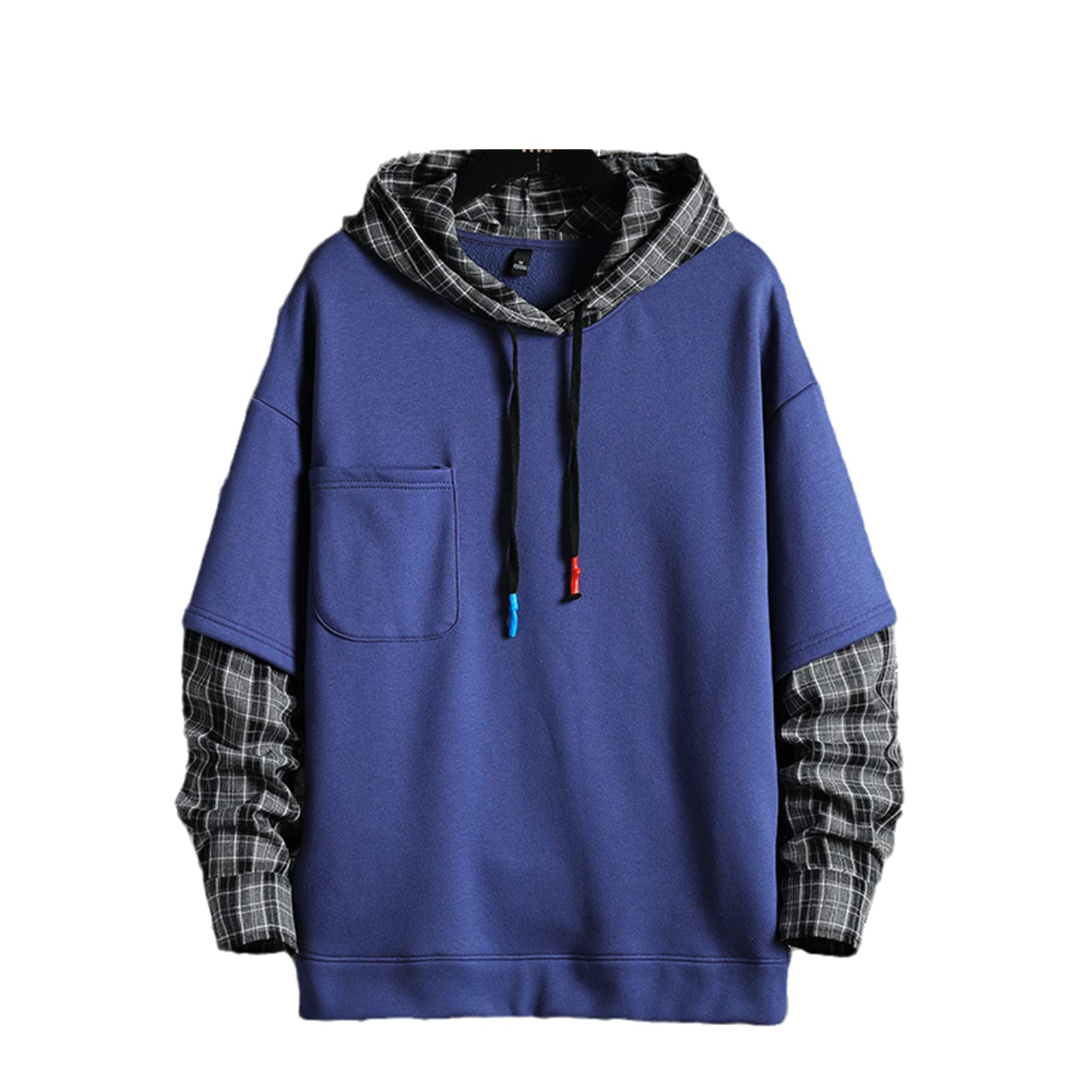 Men's Plaid Patchwork Hoodie - Oversized Streetwear Sweatshirt | Harajuku Style Black Hooded Pullover for Casual Wear & Urban Fashion
