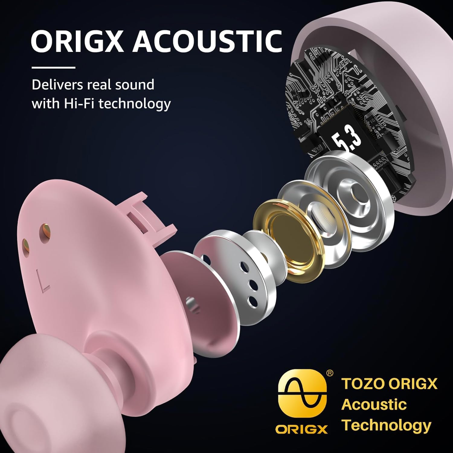 TOZO A1 Wireless Earbuds Bluetooth 5.3 - Lightweight IPX5 Waterproof Headphones with 2 Mics for AI Calls, Premium Bass Sound & 32 EQ Presets via App - Perfect for Gym, Running, Work & Travel