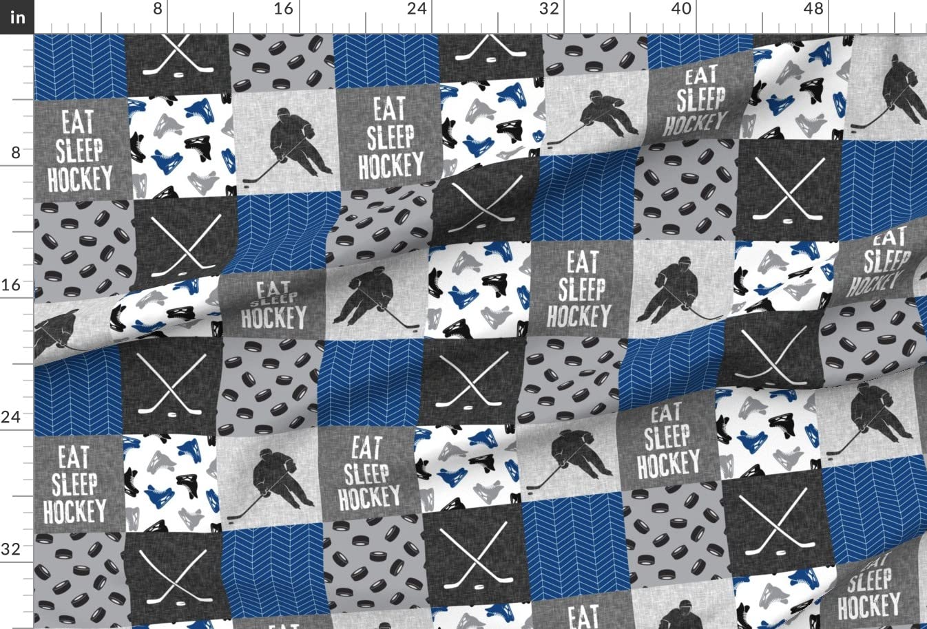 Eat Sleep Hockey Ice Patchwork Printed Minky Fabric by The Yard - Soft Winter Sports Themed Fabric for Baby Boy Blankets, Quilt Backing & Sewing Projects - Perfect for DIY Baby Gifts, Nursery Decor & Cozy Winter Crafts