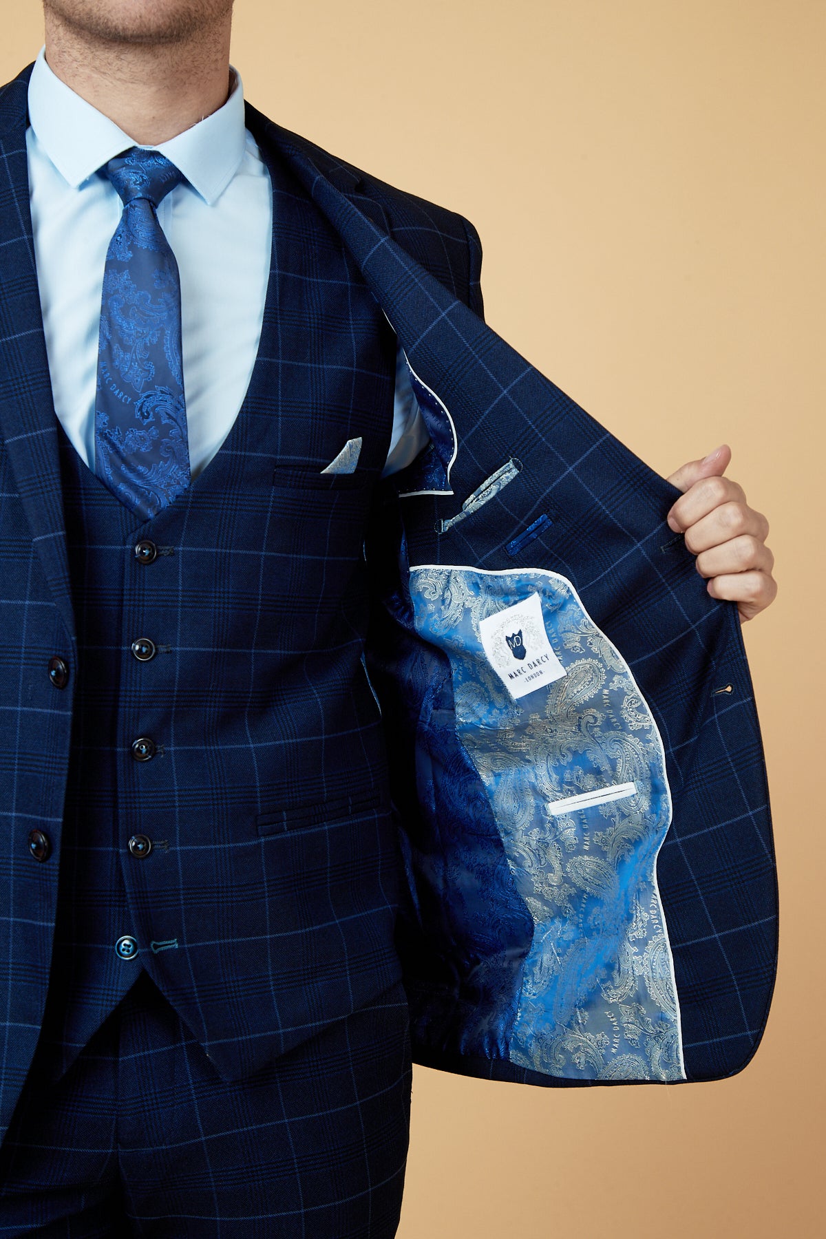 Edinson Navy Sky Check Suit - Cardiff City F.C. Official Collection - Worn by Joe Ralls - Perfect for Matchdays, Weddings & Formal Events