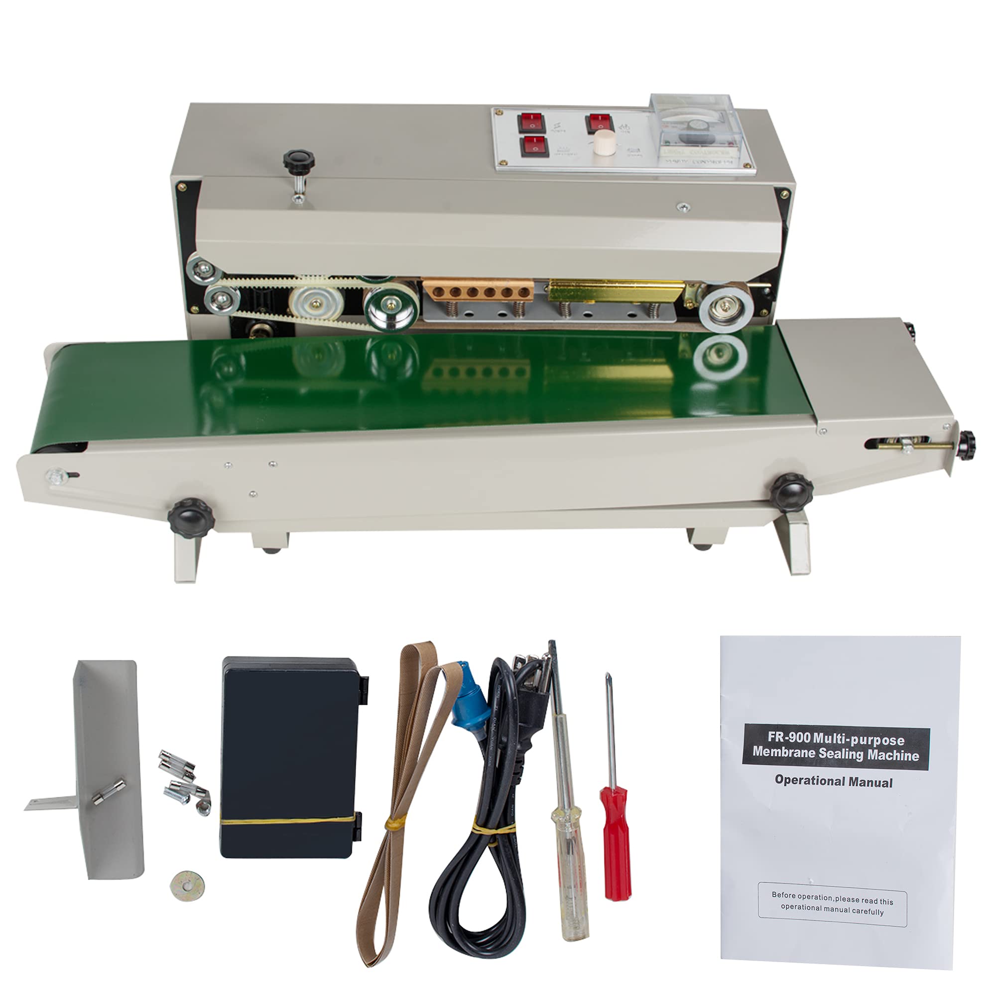 iXaER Automatic Horizontal Continuous Band Sealer Machine 110V - Temperature Control Plastic Bag Sealer for Food Packaging, Aluminum Foil & Composite Bags - Perfect for Commercial Kitchens, Bakery & Industrial Use (Shipping from California)
