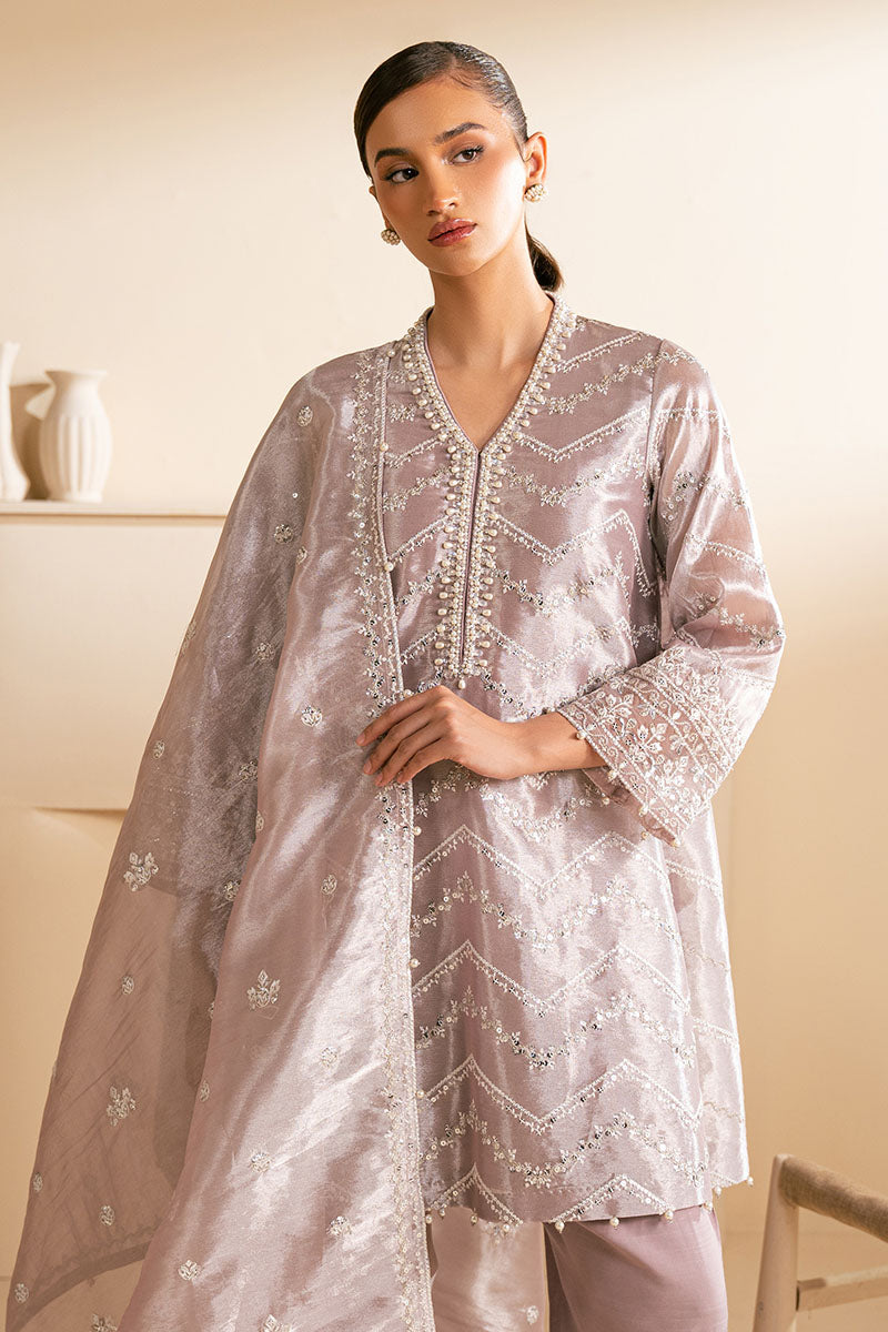 Lilac Haze 3-Piece Outfit Set for Women - Stylish Shirt, Trousers & Dupatta - Elegant Ethnic Wear for Parties, Weddings & Festive Occasions
