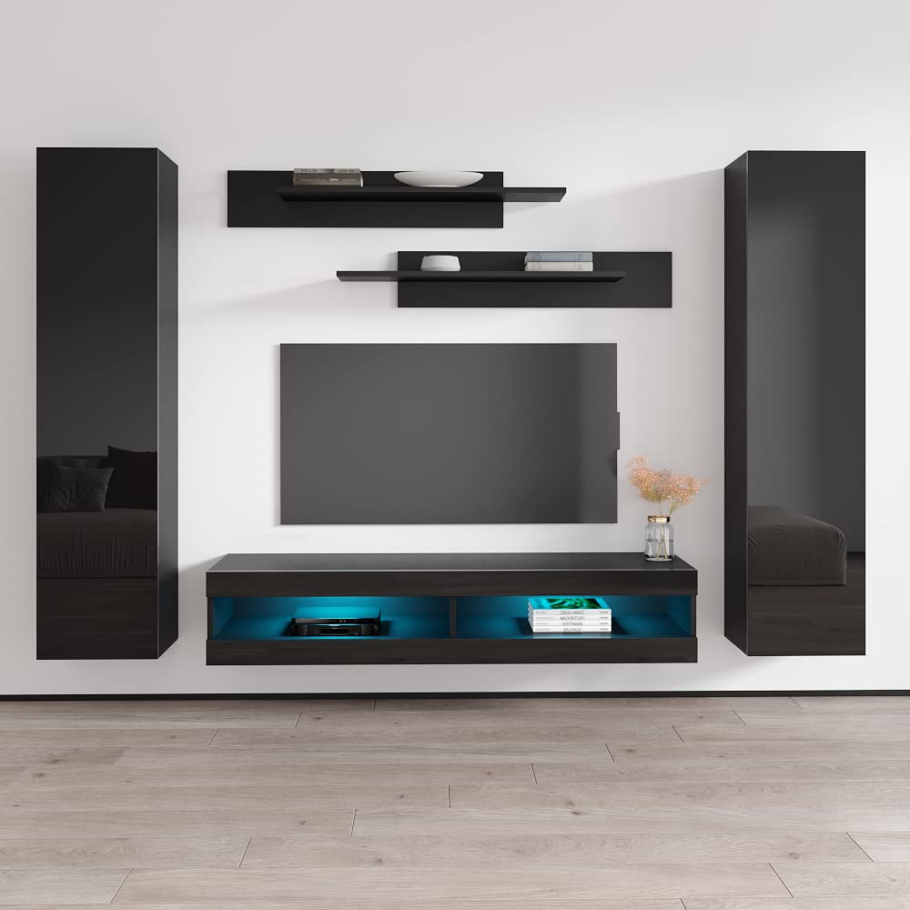 Modern Floating TV Stand with Storage & LED Lights - Wall-Mounted Entertainment Center for Bedroom & Living Room - 34