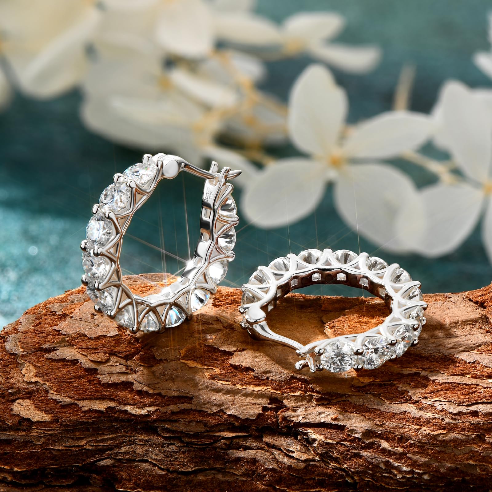 AINUOSHI 925 Sterling Silver Moissanite Hoop Earrings for Women - D-E Color Simulated Diamond, 18K White Gold/14K Yellow Gold Plated, Hypoallergenic Jewelry (Gift Box Included) - Perfect for Christmas, New Year Gifts, Weddings, Anniversaries & Everyday Elegance