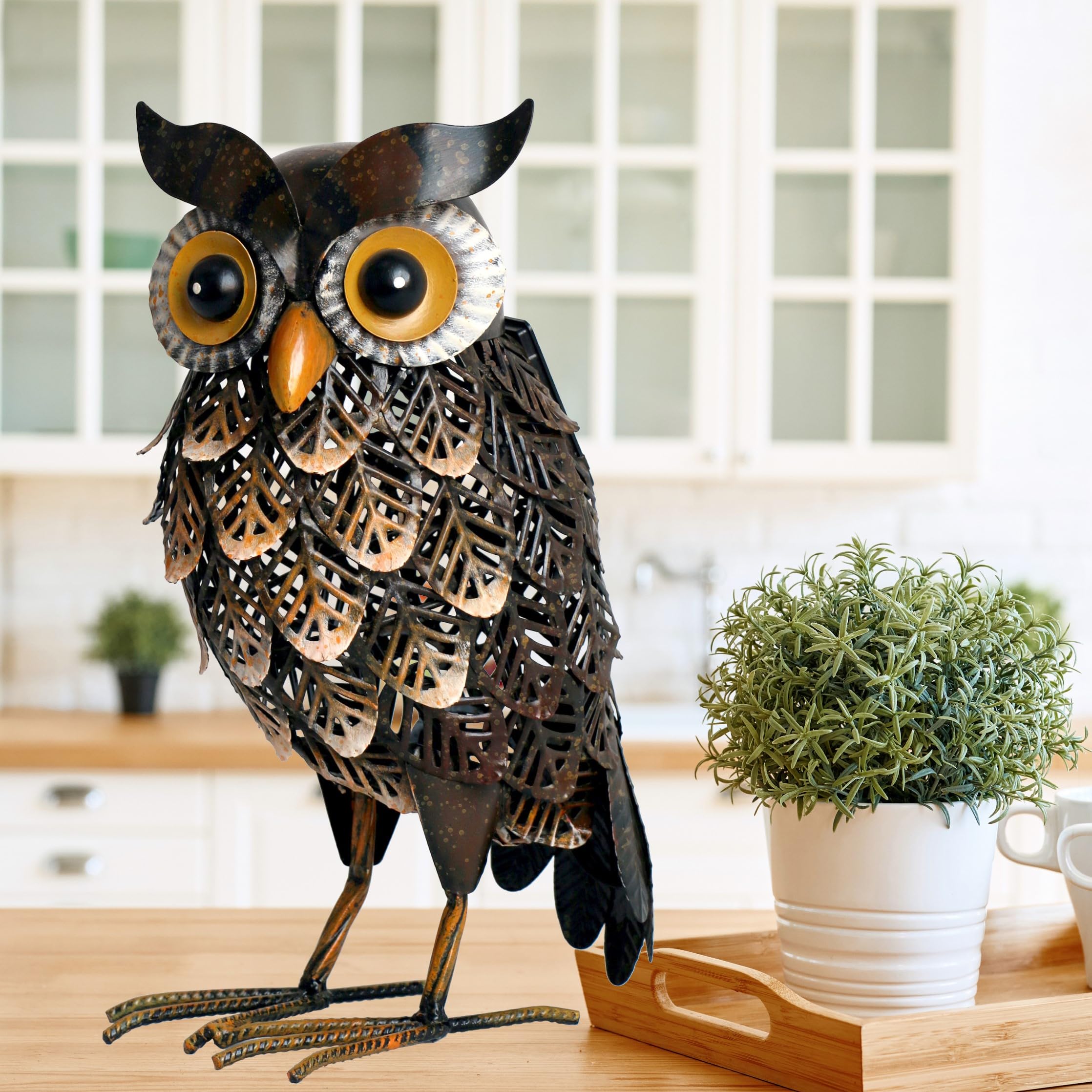 Solar LED Owl Garden Statue - Metal Outdoor Decor with Solar Lights for Patio, Lawn, Yard - Unique Gift for Home & Garden Decoration - Perfect for Nighttime Ambiance & Bird Lovers