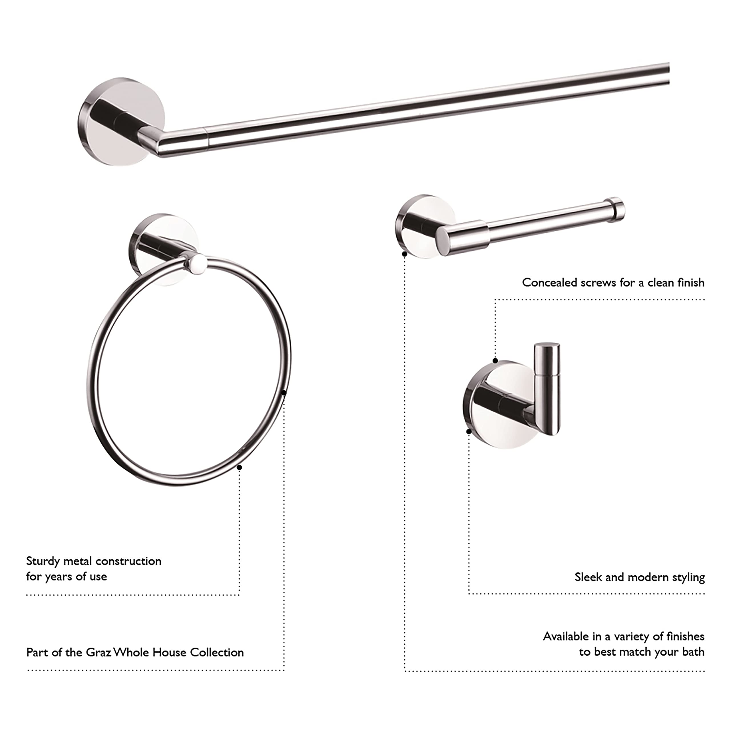 Design House 558288 Graz Wall Mounted Robe Hook - Polished Chrome Finish for Bathroom, Bedroom, Closet, Kitchen & Office Organization | Perfect for Towels, Robes, Hats & Coat Hanging