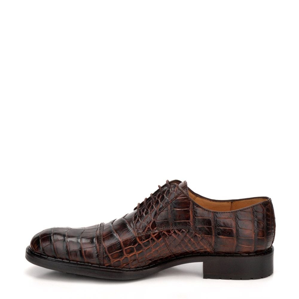 Premium Men's Brown Alligator Cap Toe Derby Dress Shoes - Classic Elegance for Formal Occasions, Business Meetings & Special Events