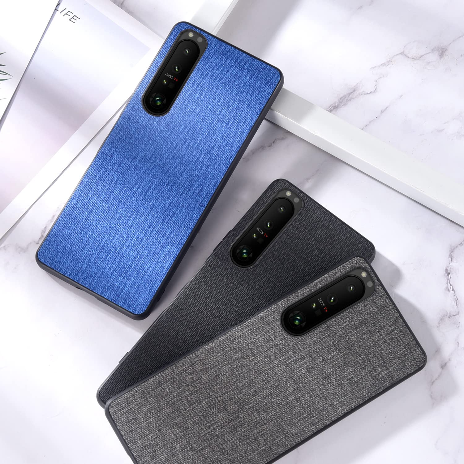 Shockproof Soft TPU + PC Phone Case for Sony Xperia 5 III with 2 Pack Screen Protectors - Cloth Pattern Design & Lens Protection (Black) - Perfect for Outdoor Activities, Travel & Daily Use