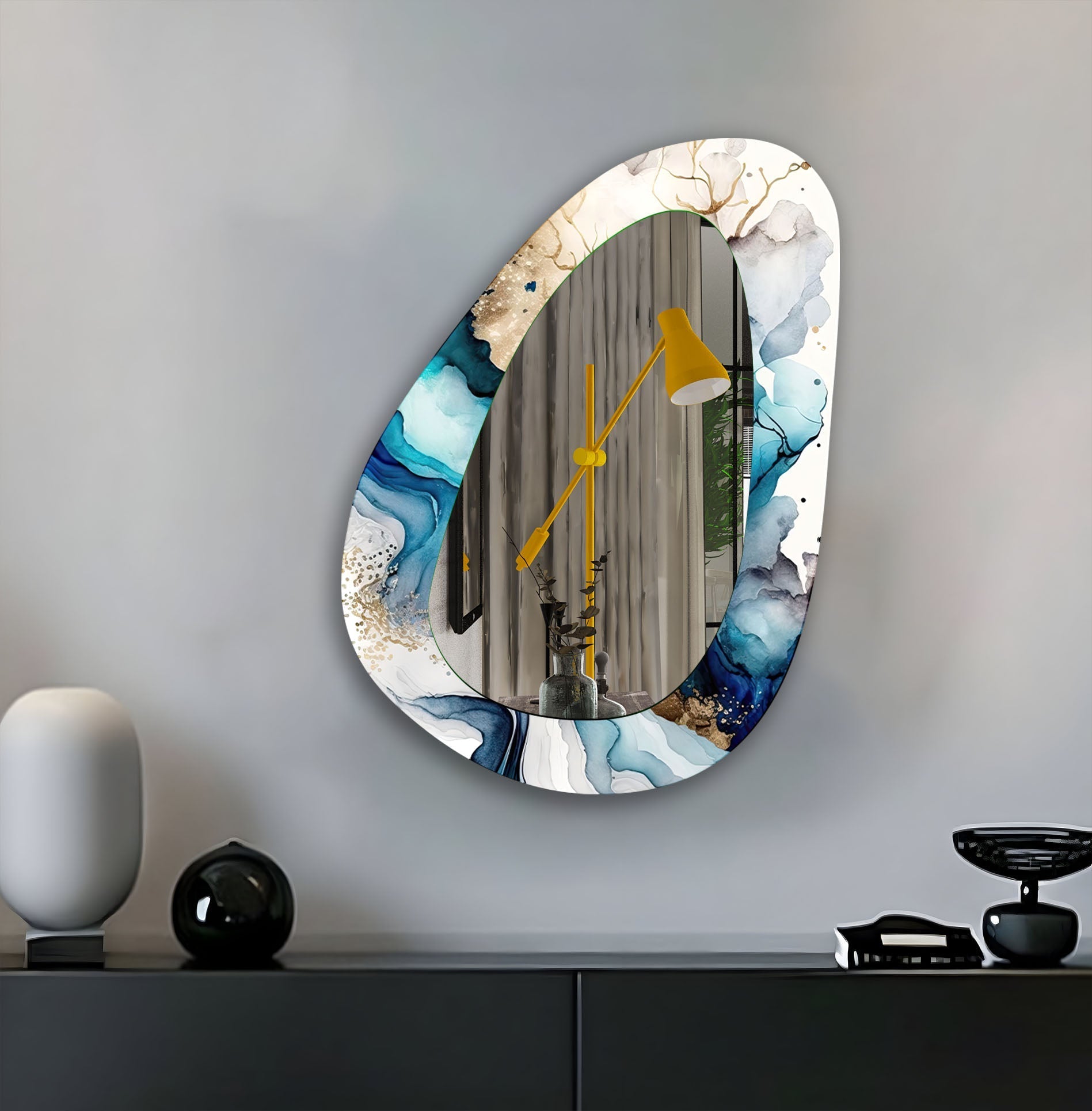 Modern Asymmetrical Wall Mirror - Unique Decorative Mirror for Living Room, Bedroom, Entryway - Adds Contemporary Style to Any Space
