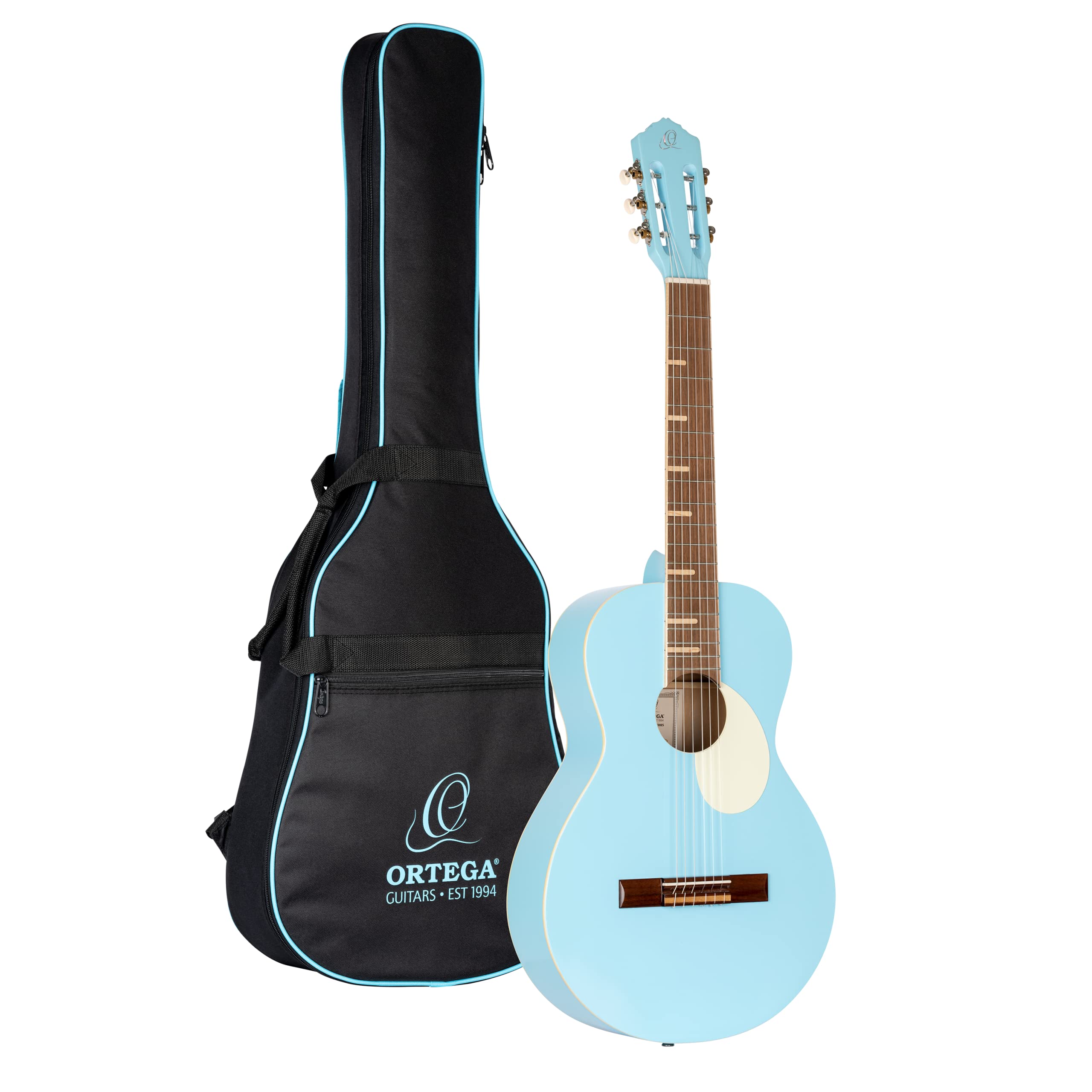 Ortega Guitars RGA6 Gaucho Series Nylon String Parlor Acoustic Guitar with Gig Bag - Right-Handed Sky Blue | Perfect for Travel, Camping & Home Practice