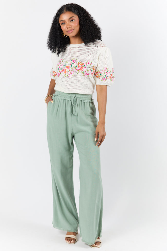 Full Sail Olive Linen Blend Pull On Pants for Women - Comfortable Elastic Waist Casual Trousers - Perfect for Summer, Travel & Lounge Wear