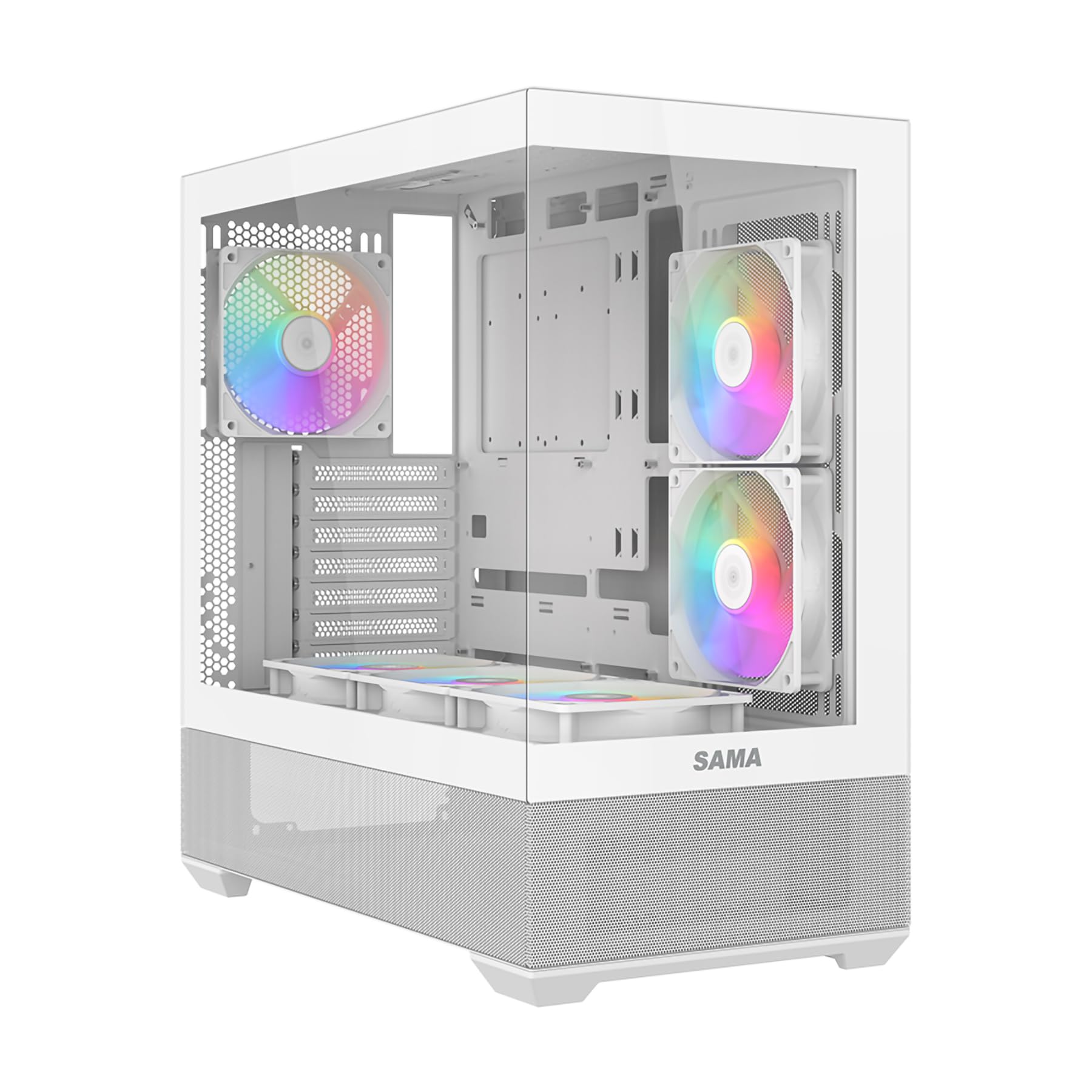 SAMA V40 Mid Tower PC Case - 6 Pre-Installed 120mm ARGB PWM Fans, Dual Tempered Glass Panels, Vertical Airflow & Dual-Chamber Design, USB 3.1 Type-C Port, Supports ATX/Micro-ATX/Mini-ITX Motherboards with 7 Expansion Slots & Multi-GPU Support - Ideal for Gaming Rigs and High-Performance PC Builds