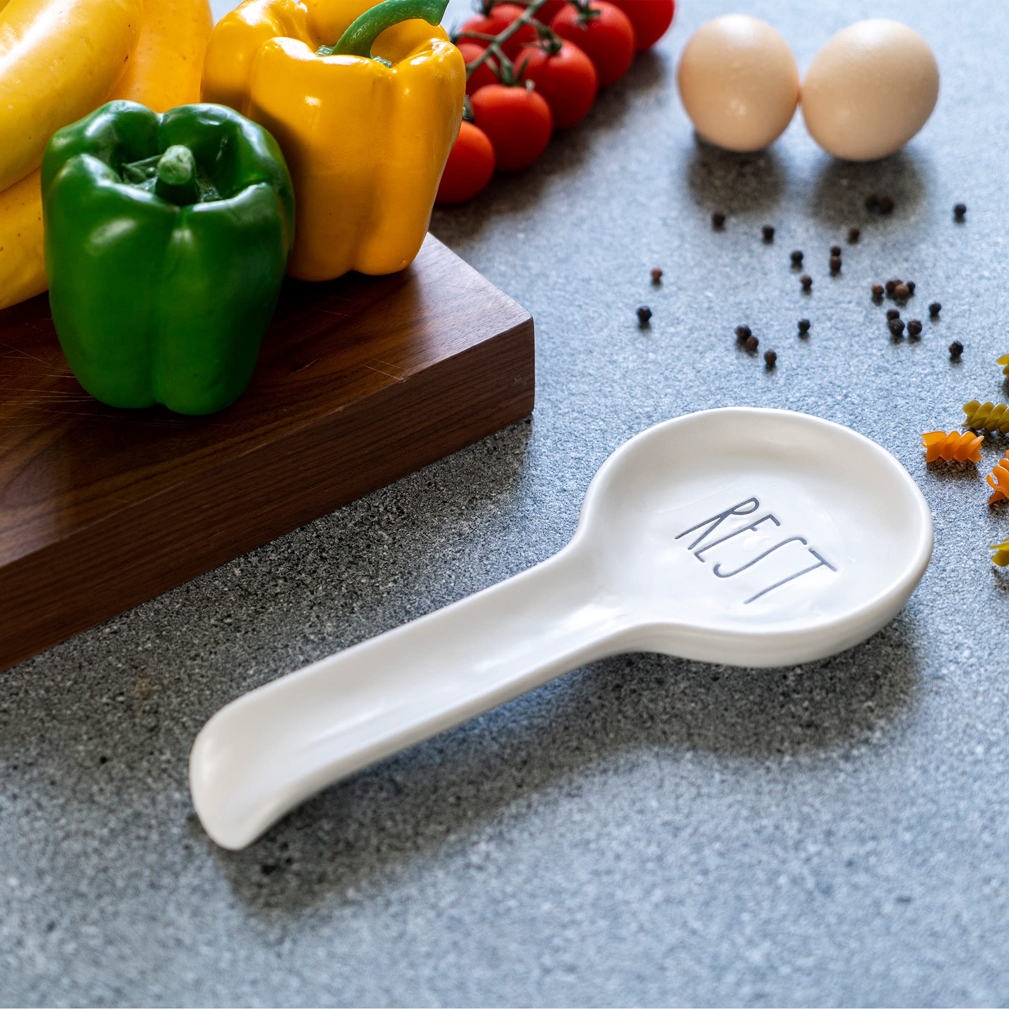 Ceramic Spoon Rest for Stove Top - Farmhouse Style Kitchen Counter Spoon Holder - Coffee & Cooking Utensil Organizer - White Ladle Rest - Perfect for Farmhouse Decor, Housewarming Gifts & Kitchen Accessories (Ideal for Stovetop, Countertop & Dining Table Use)