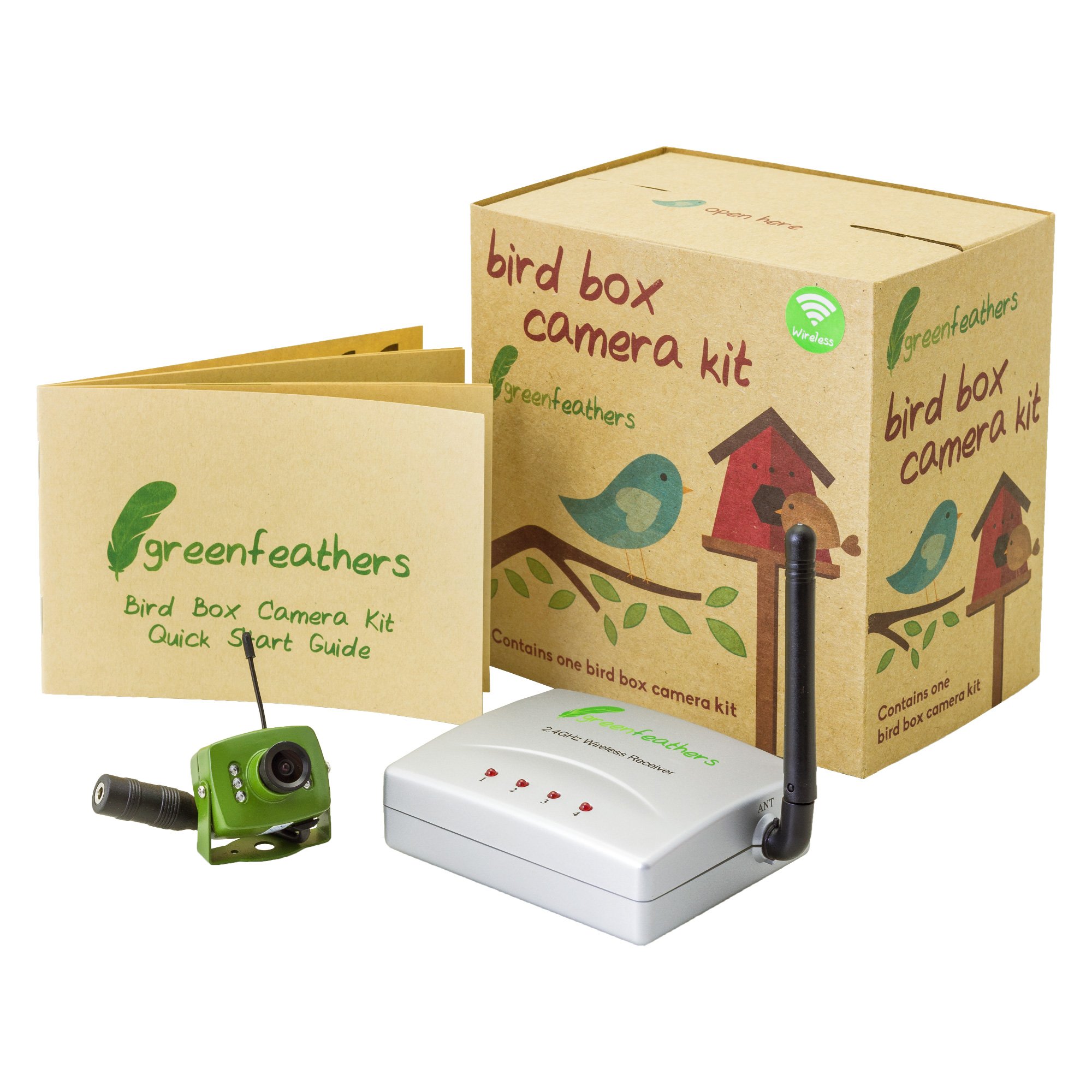 Wireless Bird Box Camera with Night Vision - 700TVL HD, Wide Angle Lens & 20M Power Cable - Green Feathers Wildlife - Perfect for Bird Watching, Nest Monitoring & Outdoor Nature Observation