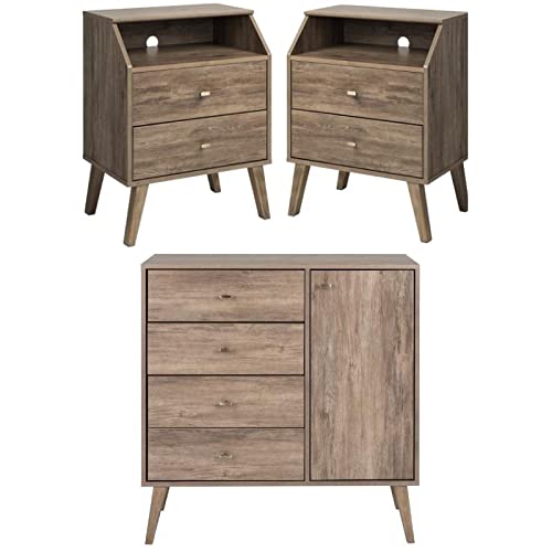 Home Square 3-Piece Bedroom Furniture Set - 2 Nightstands with Storage Cubby & 4-Drawer Dresser - Perfect for Master Bedroom or Guest Room Decor