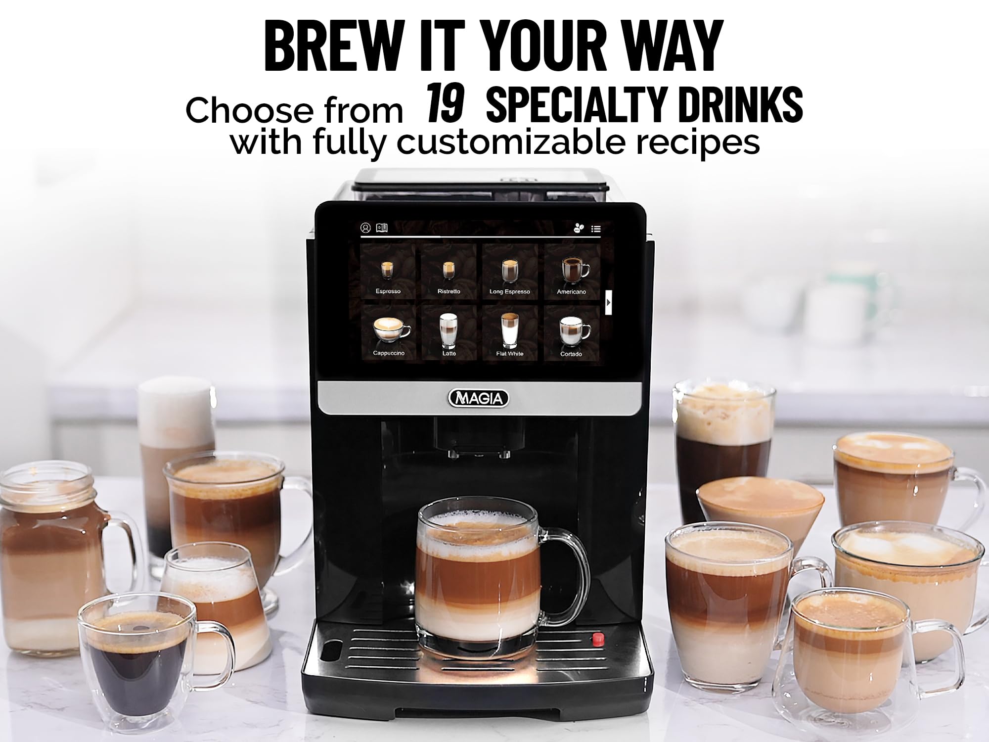 Zulay Magia Fully Automatic Espresso Machine with Built-in Grinder - 19 Customizable Coffee Settings - Self-Cleaning System - Milk Frother for Latte, Cappuccino & Macchiato - Silver | Perfect for Home Baristas & Coffee Shops