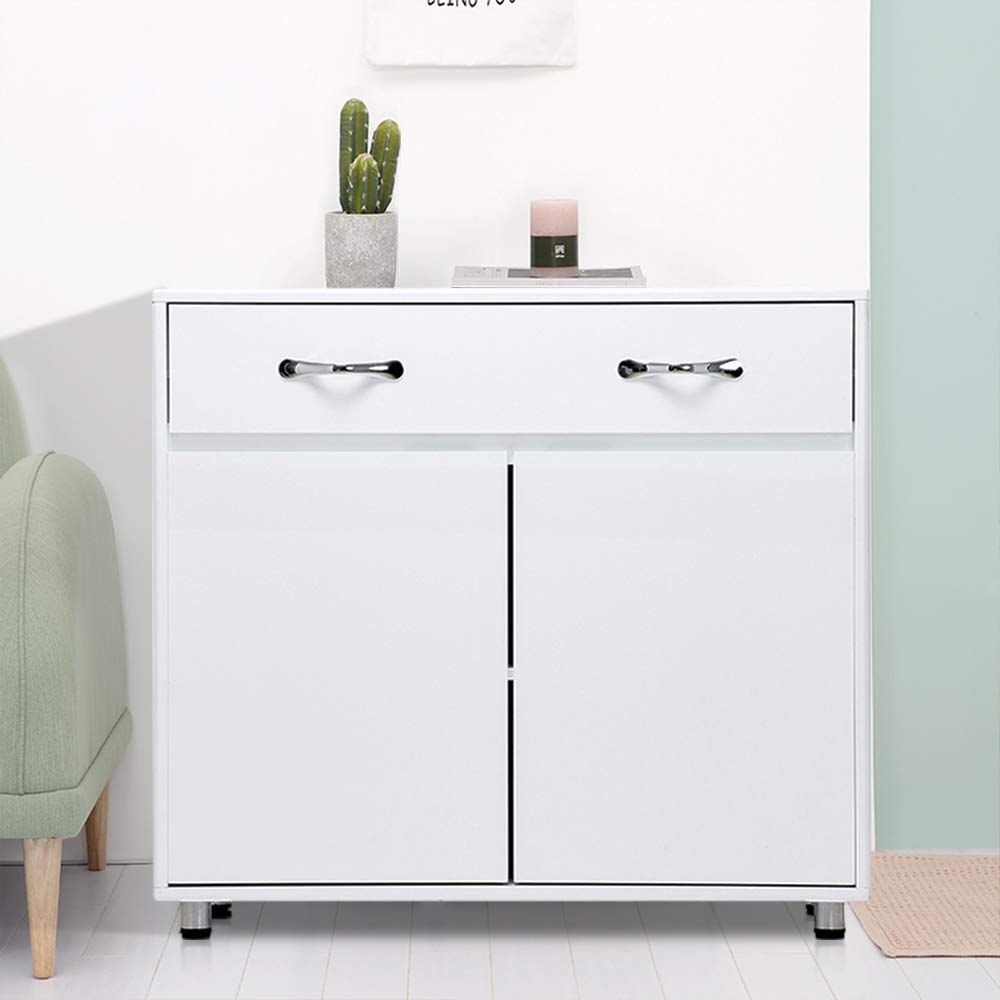 Modern White Buffet Sideboard Cabinet - Kitchen Storage Server with Large Drawer & 2 Doors - Wooden Entryway Console Table for Living Room, Bedroom, Dining Room - Perfect for Home Organization & Stylish Decor