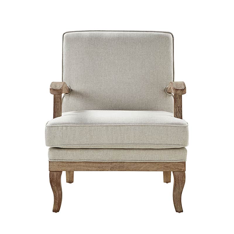 Randolph Farmhouse Upholstered Accent Chair with Wooden Legs - Comfortable Living Room Armchair for Home Decor, Reading Nook & Cozy Sitting Area (Multiple Style Options Available)