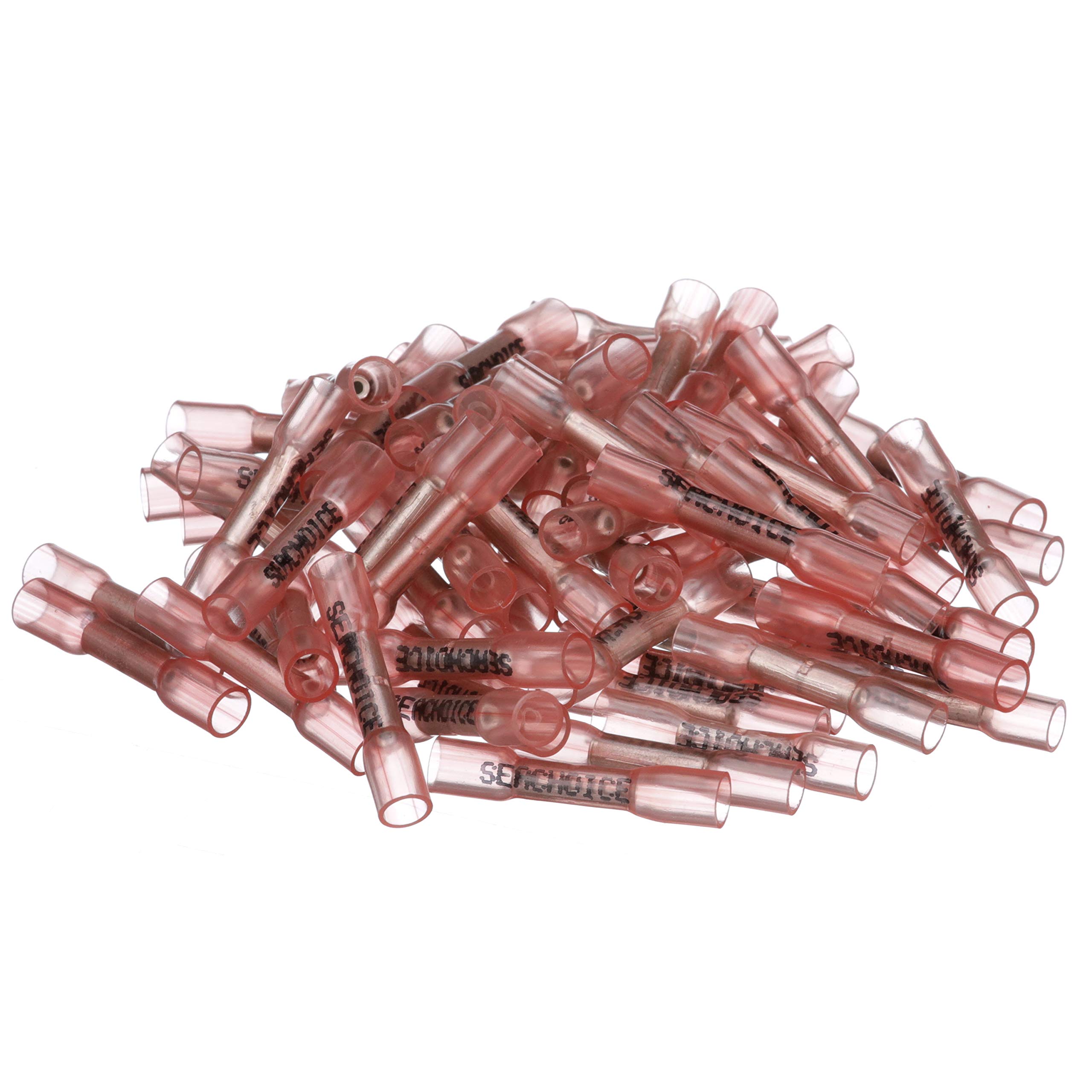 Seachoice 500-Pack Marine Grade Heat Shrink Butt Connectors (3:1 Ratio) - Red, 22-18 AWG Wire Range - Waterproof Electrical Splices for Boats, RVs & Outdoor Wiring