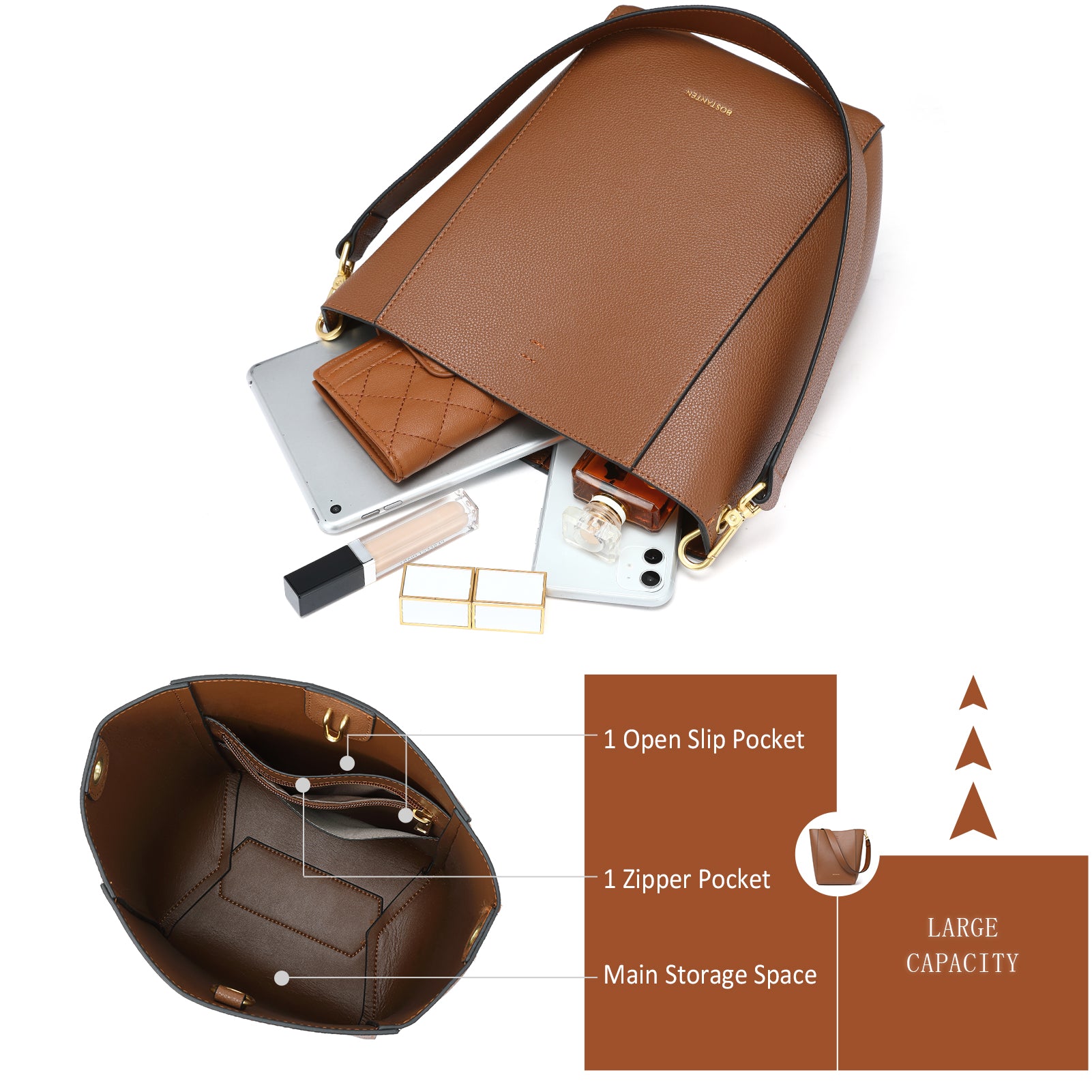 BOSTANTEN Genuine Leather Handbags for Women - Stylish Designer Hobo Bucket Bag & Small Crossbody Purse | Perfect for Work, Travel & Everyday Use