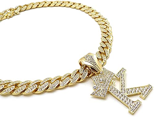 18K Gold Plated Hip Hop Alphabet Initial 'K' Pendant with 12mm Iced Out Cuban Chain Necklace for Men - Perfect for Streetwear, Gifts & Hip Hop Fashion