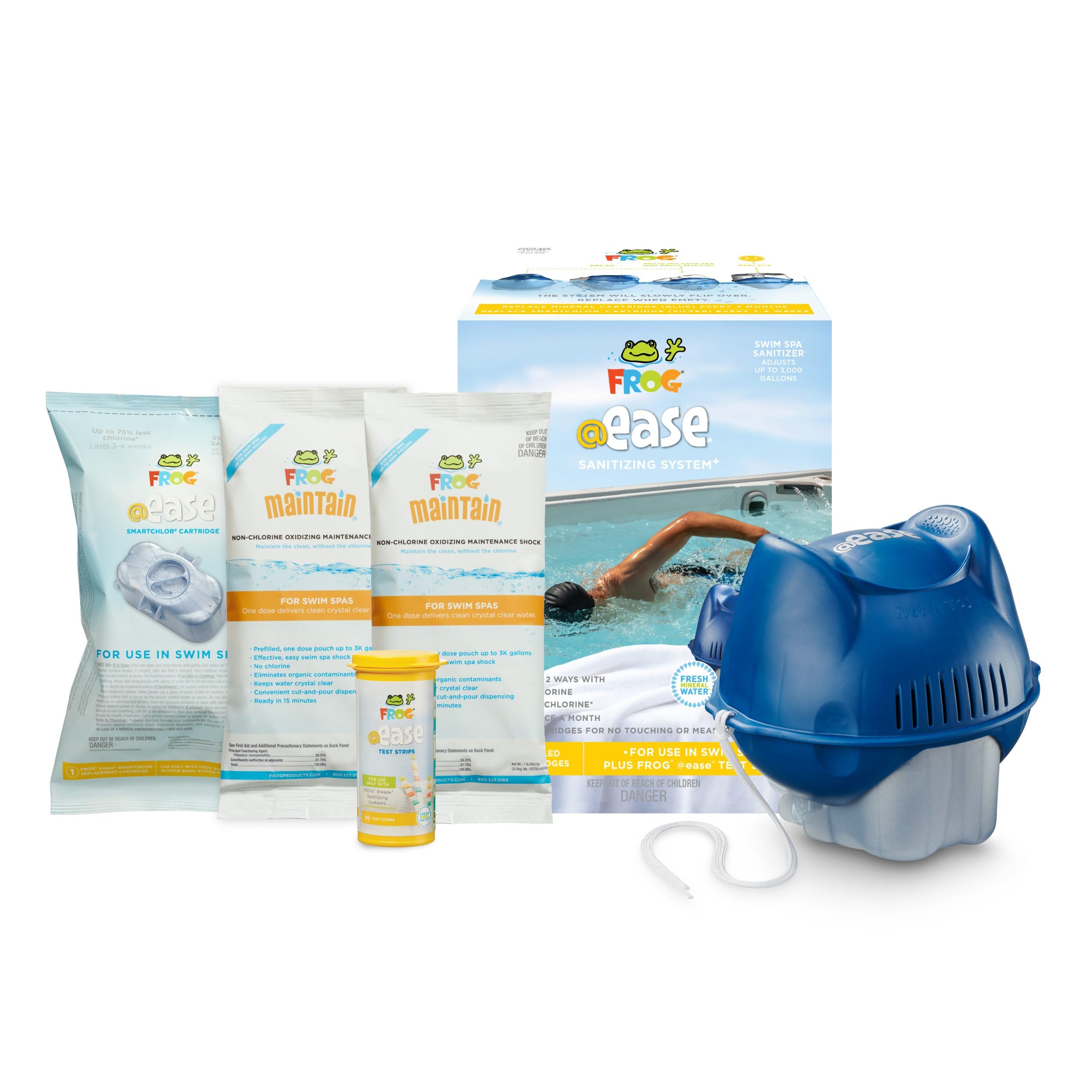 FROG @Ease Sanitizing System for Swim Spas - Complete Water Sanitizer with SmartChlor Replacement Cartridge & FROG Maintain | Easy Pool & Hot Tub Maintenance for Crystal Clear Water