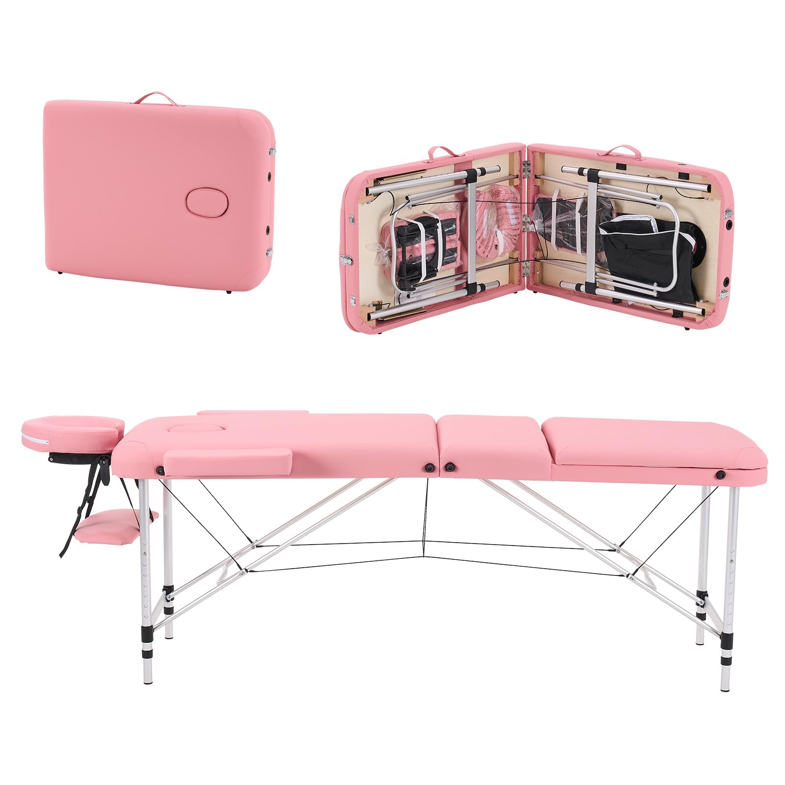 YOUNIKE Professional Portable Massage Table - Lightweight Aluminum Folding Lash Bed for Eyelash Extensions, Adjustable Height Facial Spa Table for Beauty Salon, Tattoo & Home Use (Pink) | Perfect for Professional Lash Artists, Spa Therapists & Home Relaxation