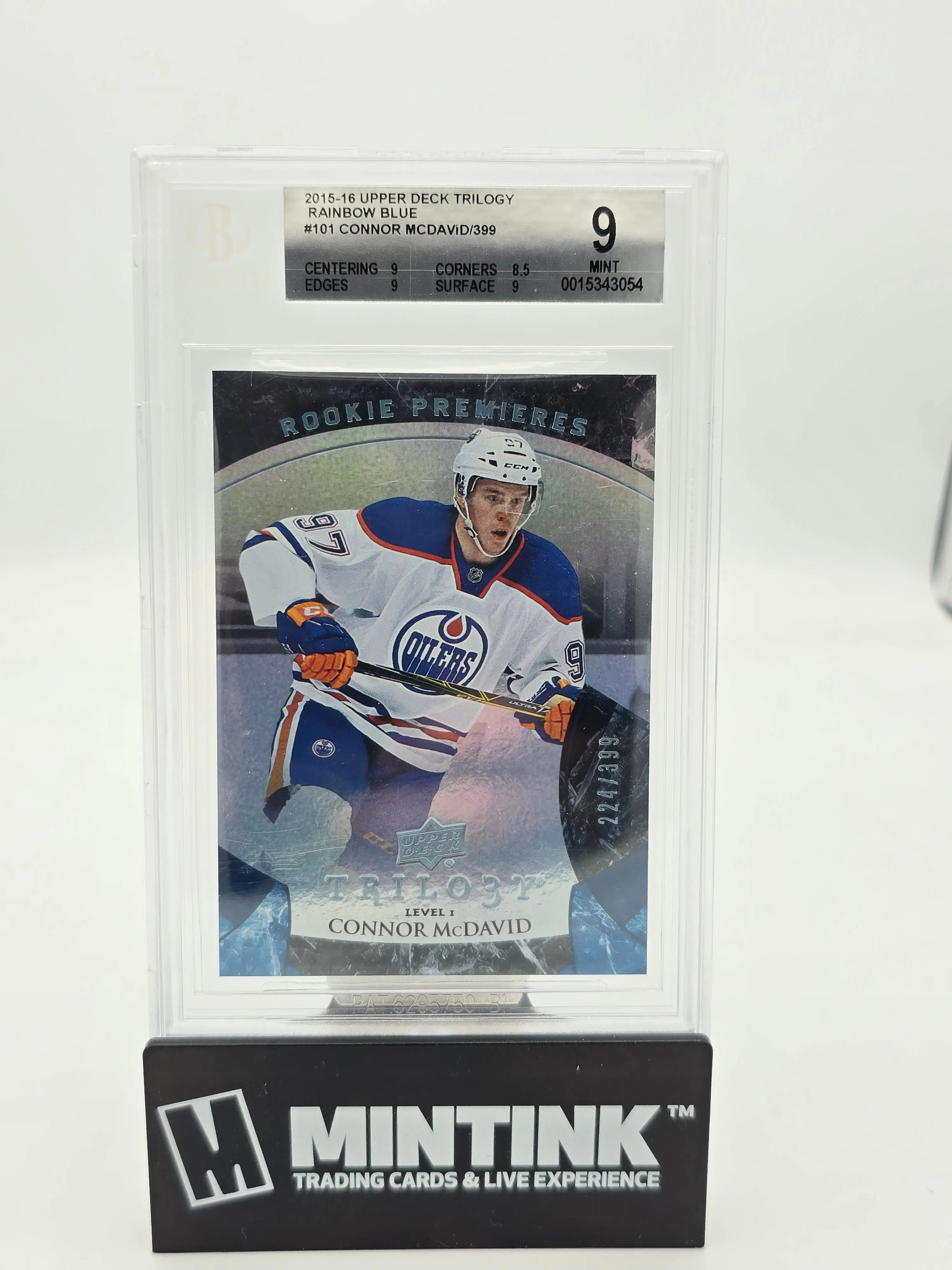 2015 Upper Deck Trilogy Rainbow Blue Connor McDavid Rookie Premiers BGS 9/399 Hockey Card - Rare Collectible for Sports Memorabilia & Investment - Perfect for NHL Fans, Card Collectors, and Gift Giving