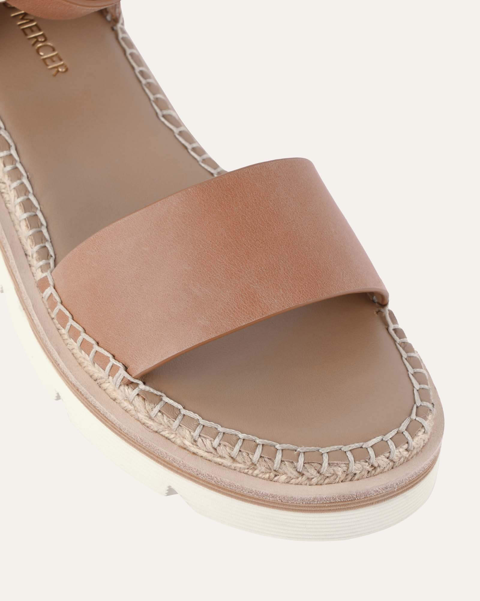 IVY Women's Flat Sandals - Genuine Tan Leather Comfortable Slides for Casual Wear, Beach & Summer Outfits