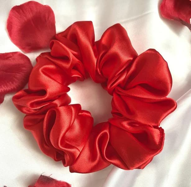 SNEH 4-Pack Satin Silk Hair Scrunchies for Women & Girls - Soft Ponytail Holders, Hair Volumizer & Hair Ties Combo (Red) - Perfect for School, Work, Gym & Everyday Styling