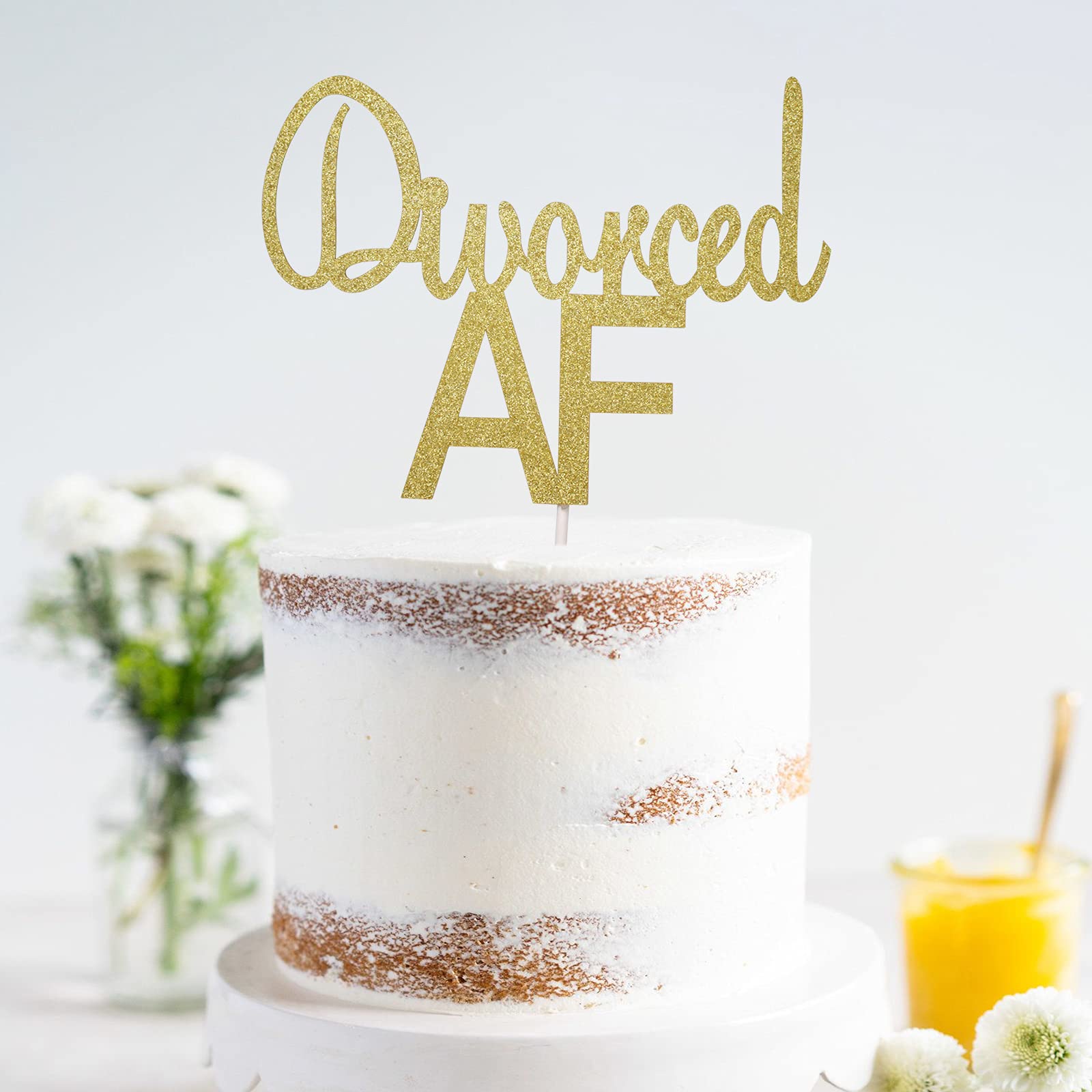 Divorced AF Cake Topper - Gold Glitter Divorce Party Decorations for Newly Single Celebrations | Freedom Party Supplies for Bachelorette Parties, Breakup Parties & Fresh Start Celebrations